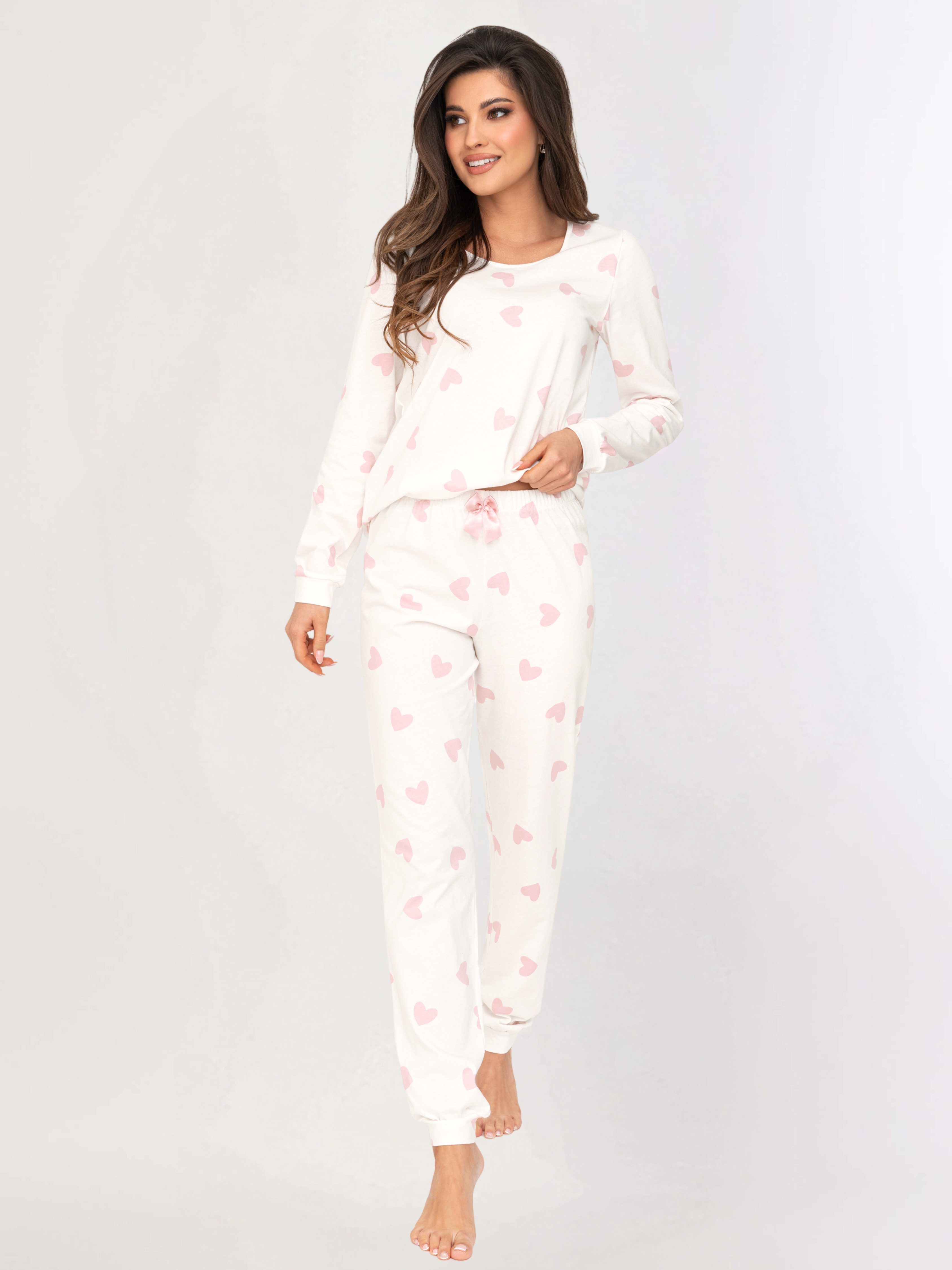 Donna Pyjama Schlafanzug mit Herzchen All-Over-Print günstig online kaufen