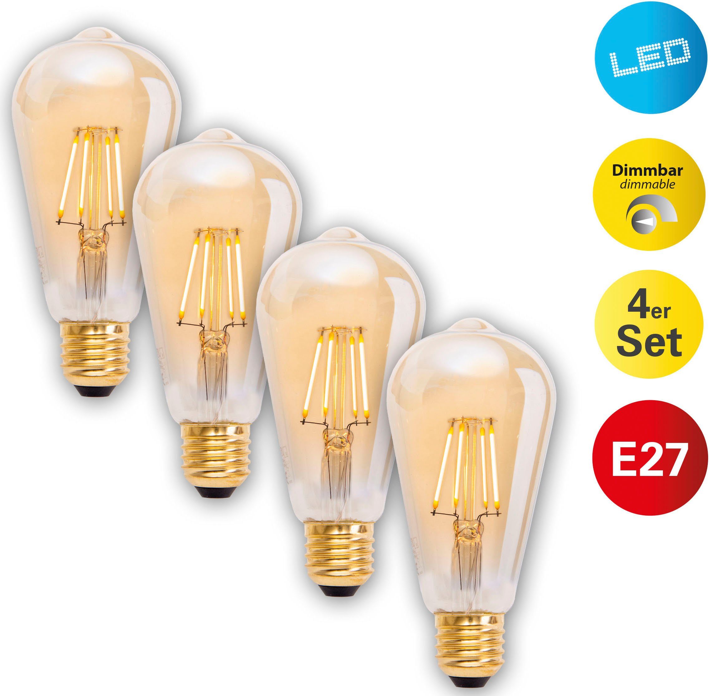 näve LED-Leuchtmittel Dilly, E27, 4 St., Warmweiß, 4er-Set LED Leuchtmittel E27/4W,2000K, 320lm, SKI/IP20