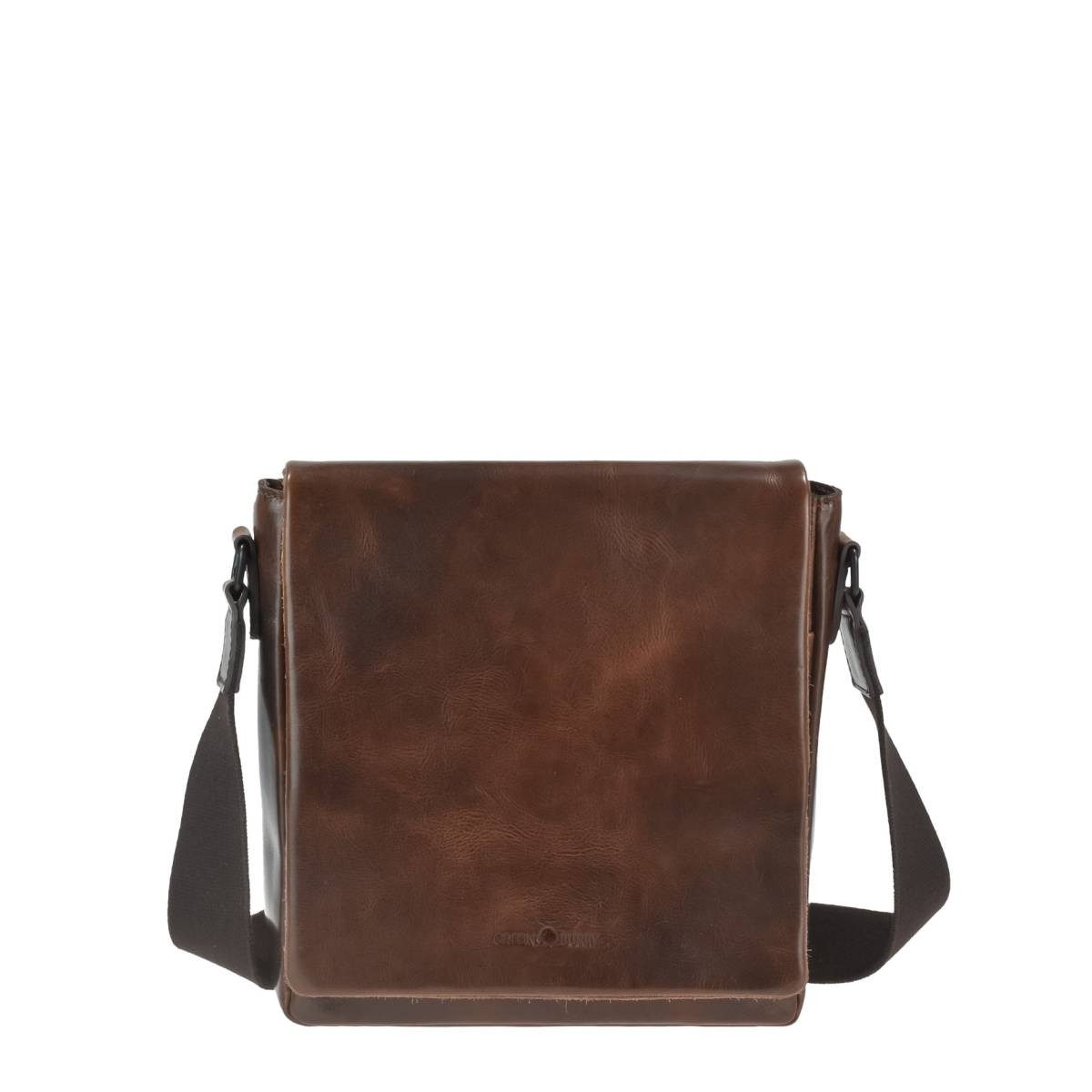 Greenburry Umhängetasche "Newport" Leder Tasche 26x25cm Herren Damen, Hauptfach 22x22cm, 160cm Schultergurt