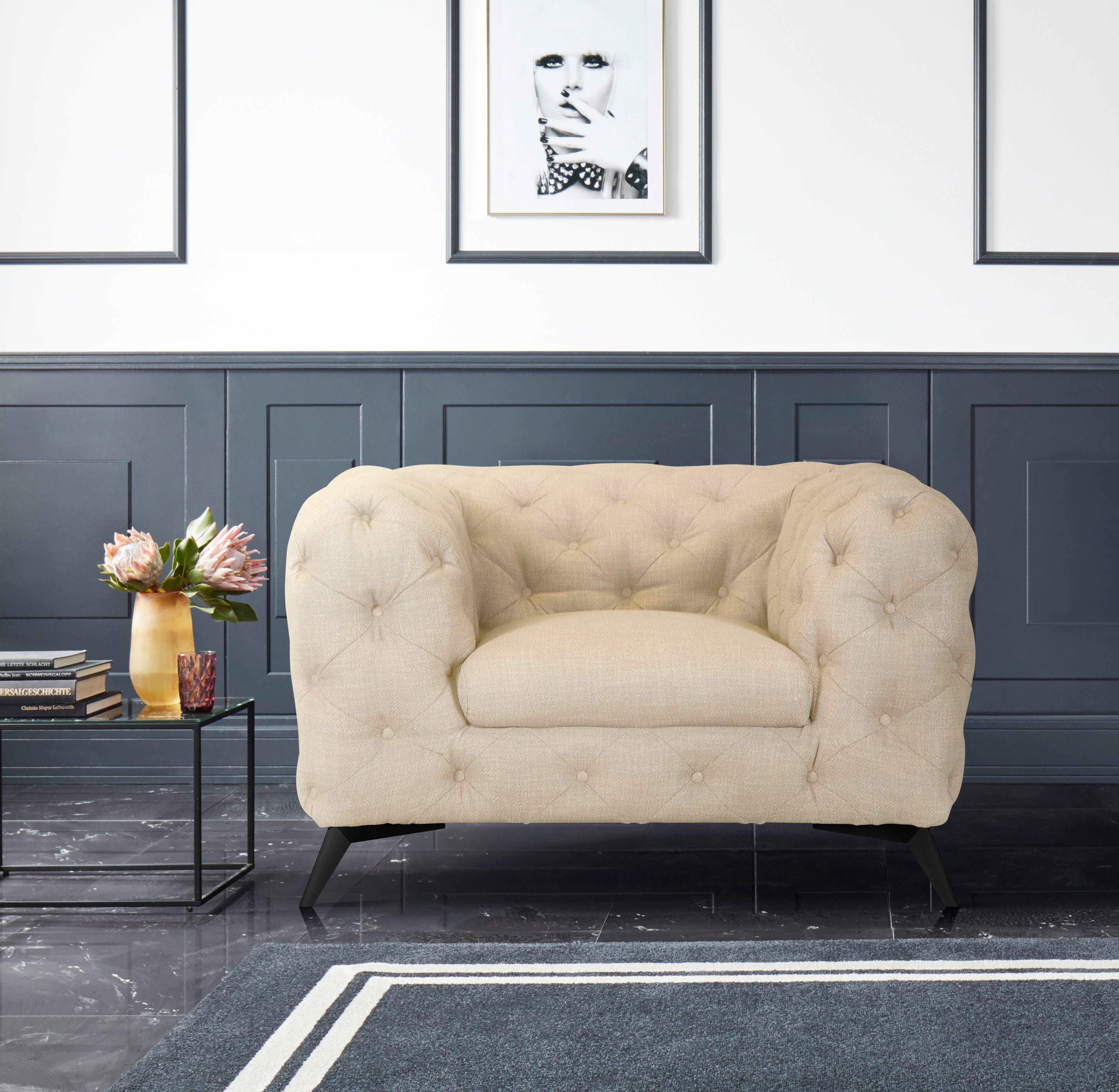 Home affaire Chesterfield-Sessel Glynis Sessel, aufwändige Knopfheftung, moderne Chesterfield Optik, Fußfarbe wählbar