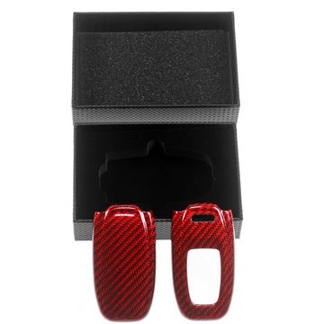 T-Carbon Schlüsseltasche Auto Schlüssel Carbon-Optik Schutz Hülle Rot, für Audi A4 8K A5 8T 8F A6 A7 C7 R8 Q5 8R A8 X1 KEYLESS SMARTKEY