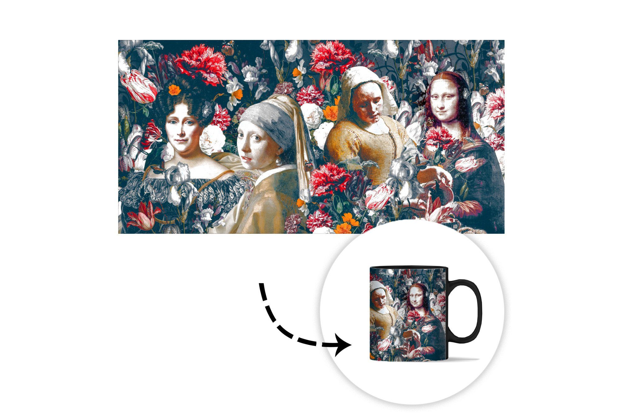 Kaffeetassen, Collage Malerei - - Meister, Alte Farbwechsel, Blumen Tasse Teetasse, Geschenk MuchoWow Keramik, Zaubertasse, -