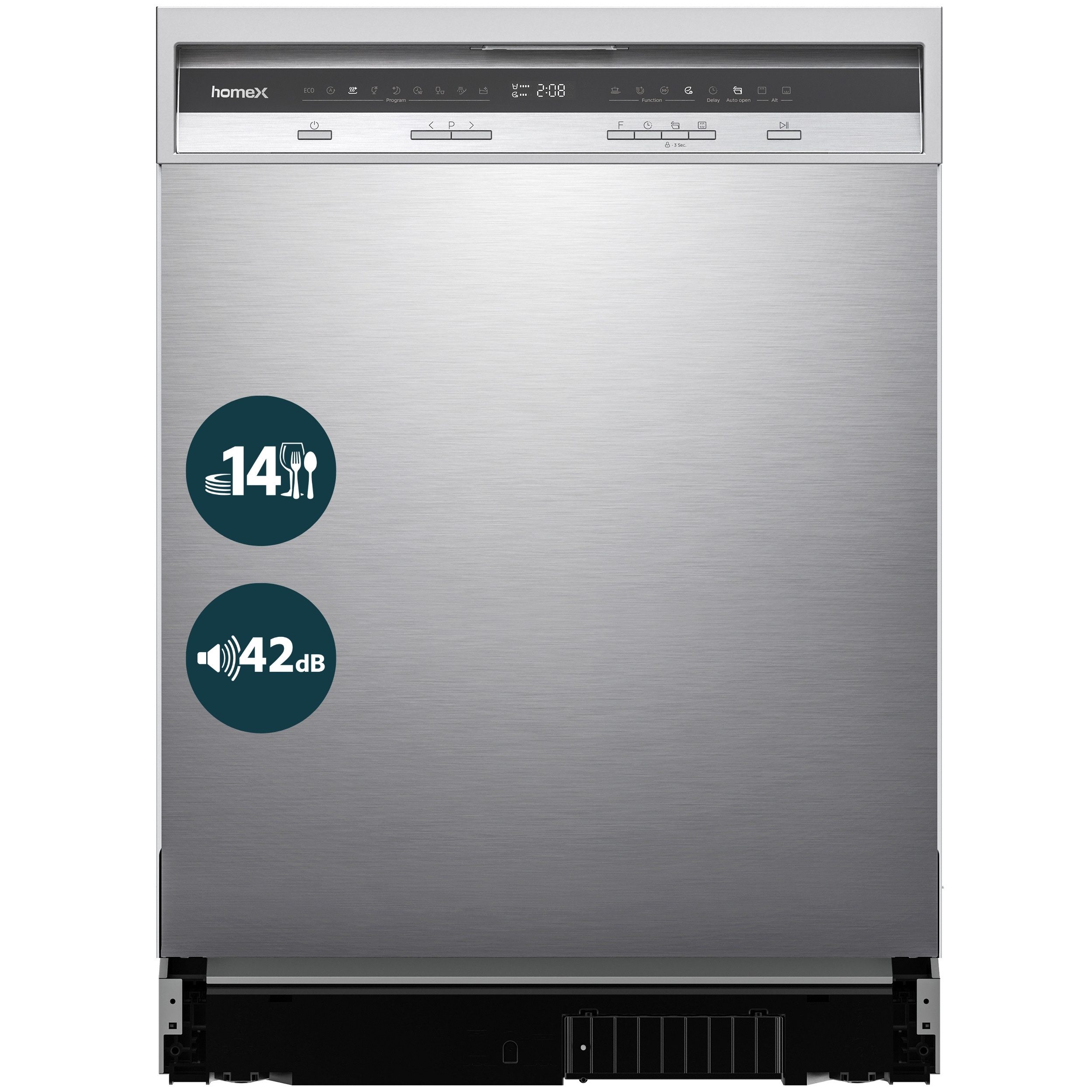 homeX Unterbaugeschirrspüler DWBU601442A, 10 l, 14 Maßgedecke, Spülmaschine 60cm unterbaufähig, 9 Programme, 14 Gedecke, AquaStop