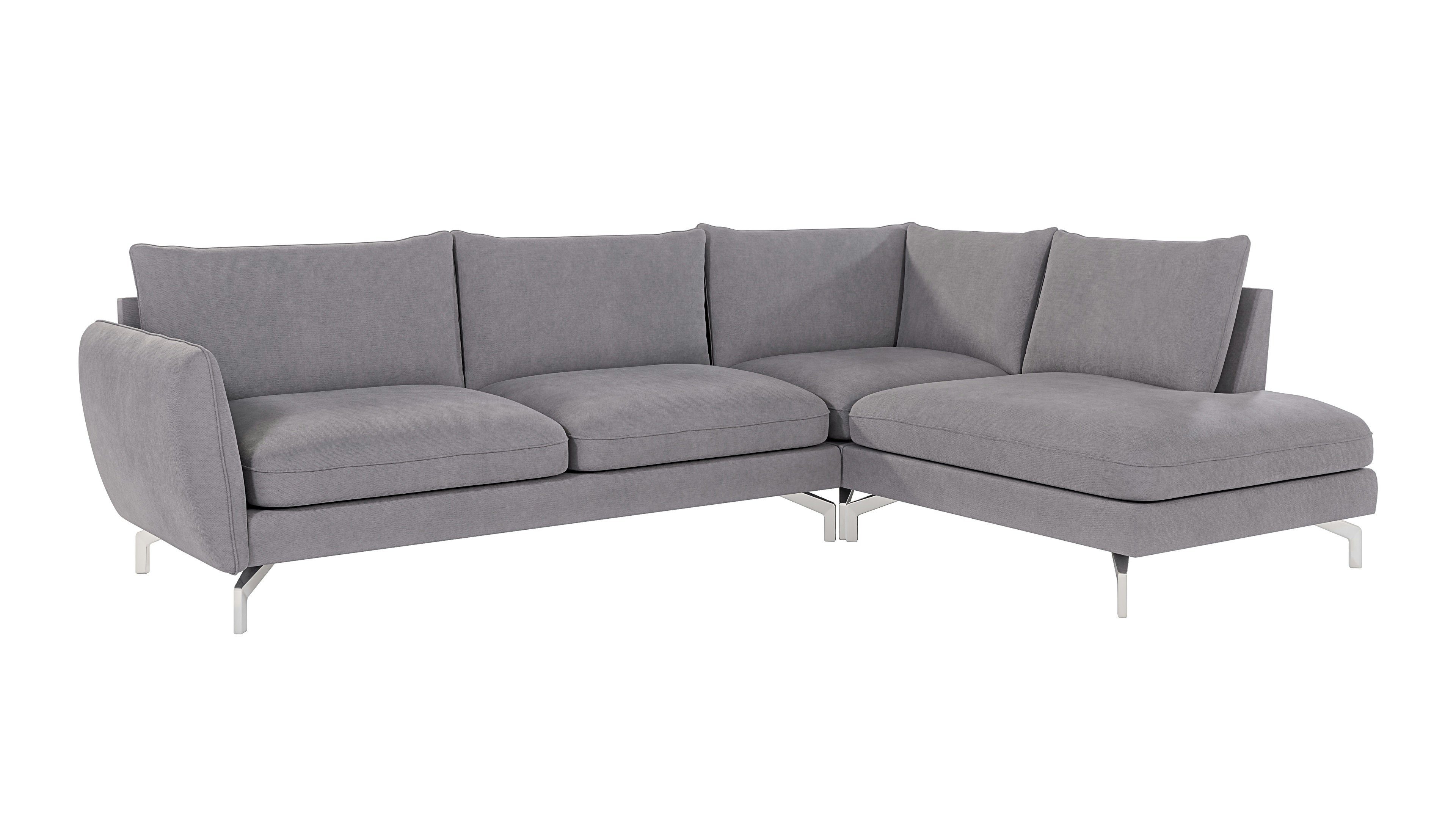 Möbel rechts mit S-Style links Grau Silber Modernes mit oder Ecksofa mane Benita bestellbar, Wellenfederung Metall Füßen,