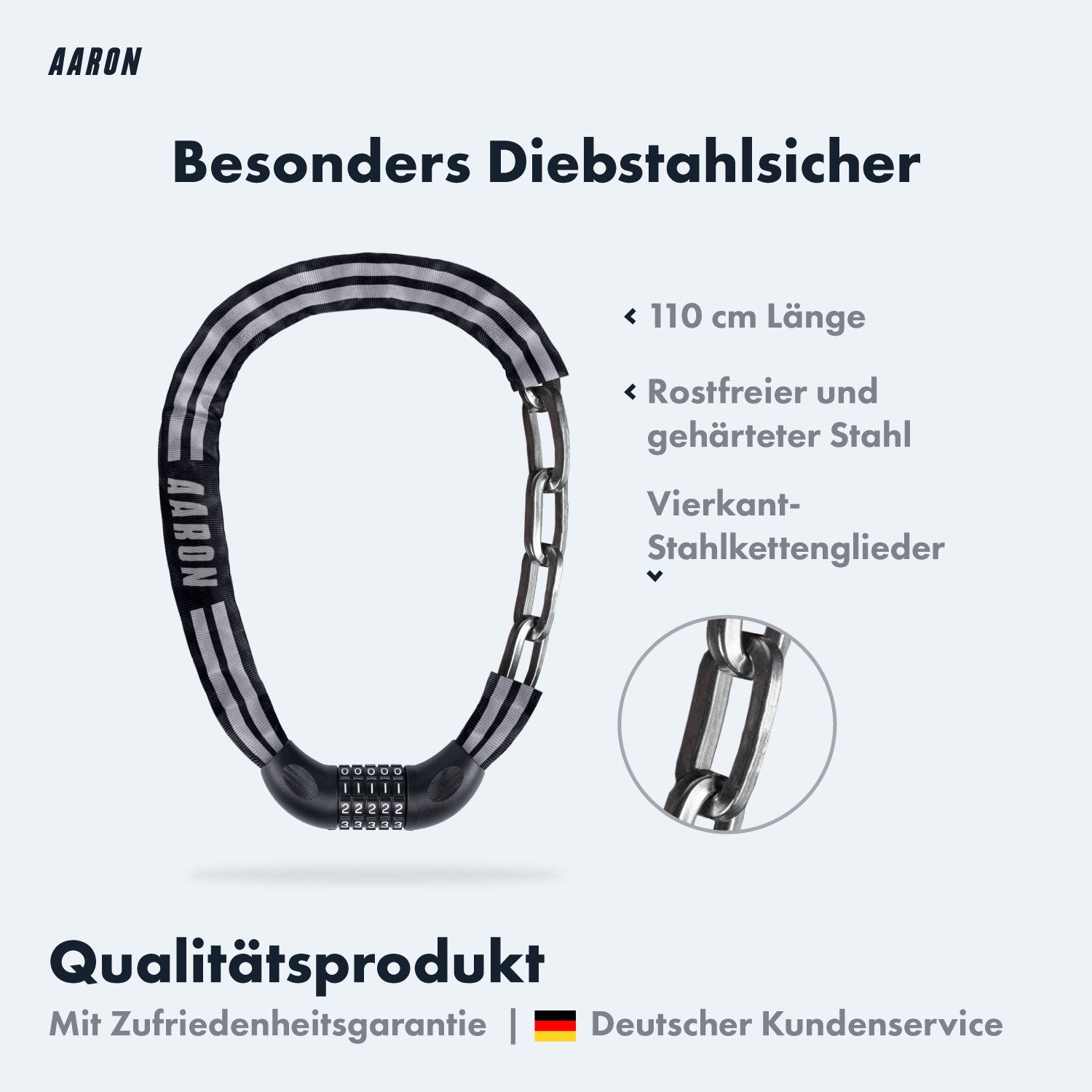 AARON Zahlenkettenschloss Reflect Fahrradschloss Zahlencode Kettenschloss 110 cm Fahrrad