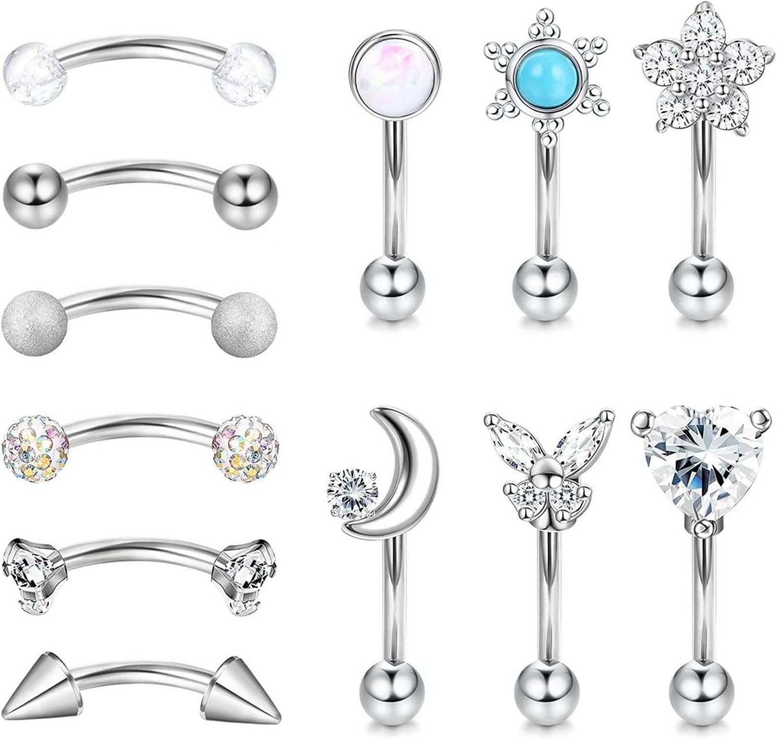 LOLIAS Piercing-Set 12 Stück 16G Rook Daith Ohrringe Edelstahl Piercing Set 6-8mm