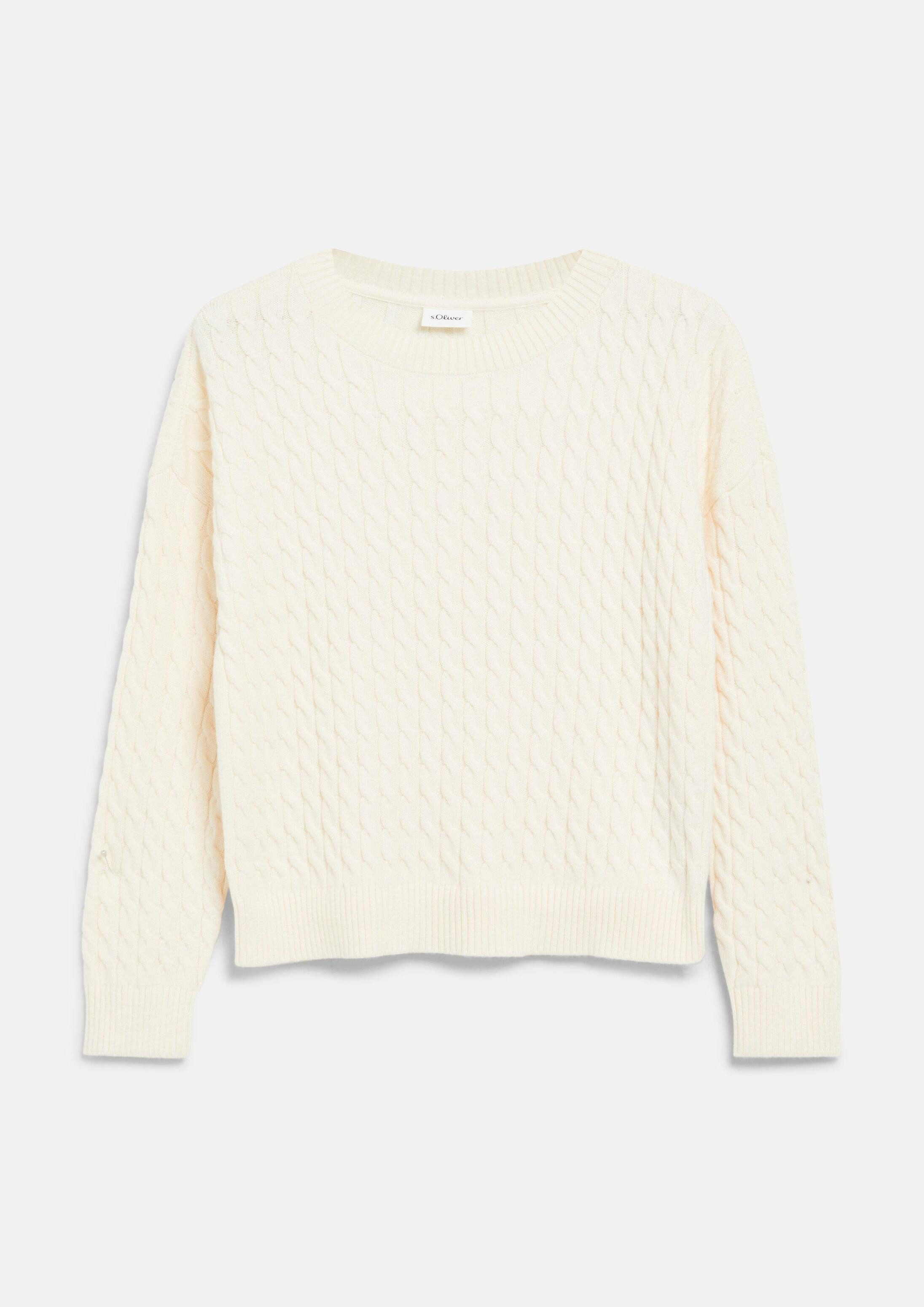 s.Oliver Longpullover Strickpullover Strickpullover mit Zopfmuster im Loose Fit