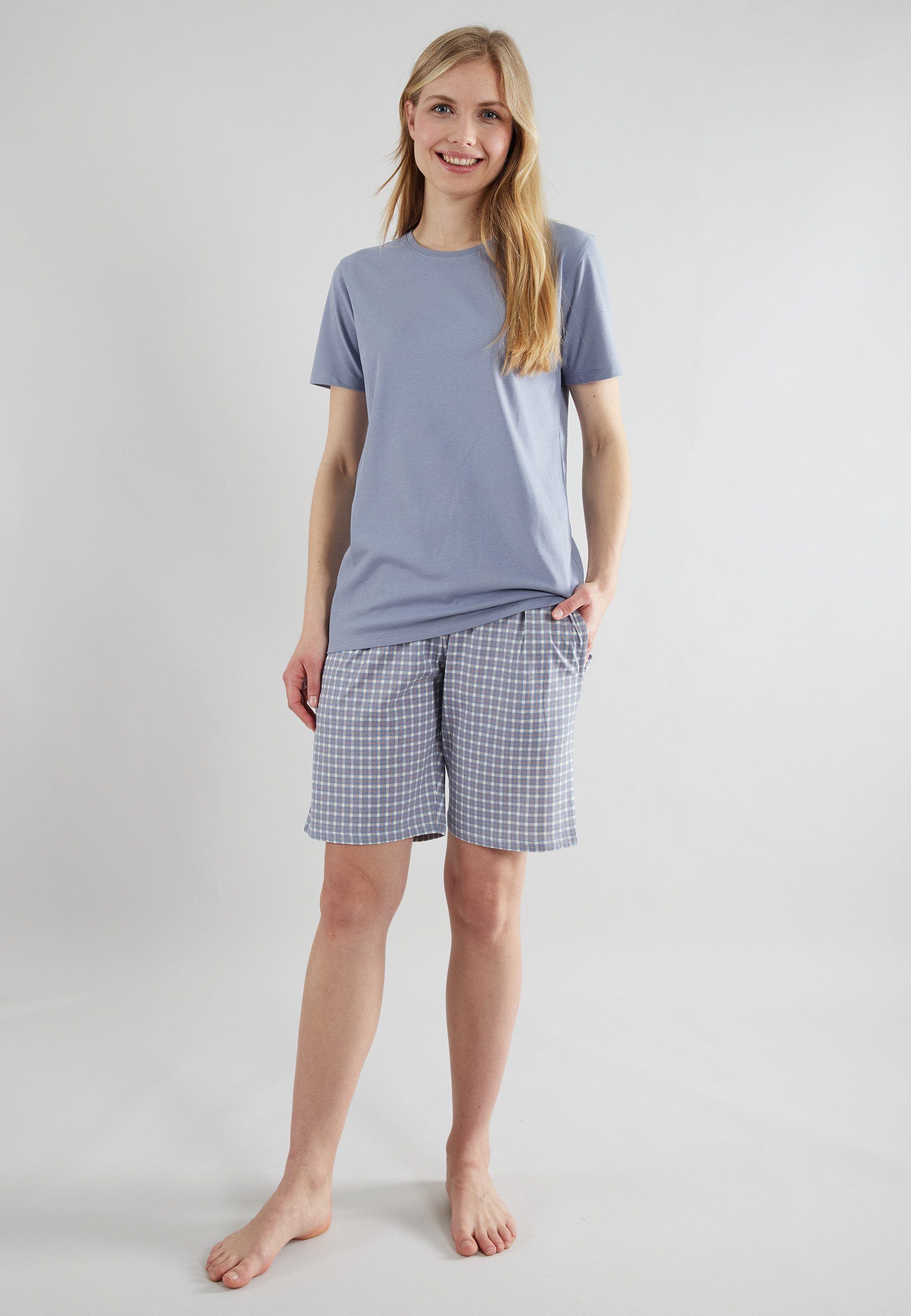 GÖTZBURG Shorty GÖTZBURG Damen Shorty blau kariert (1 tlg)