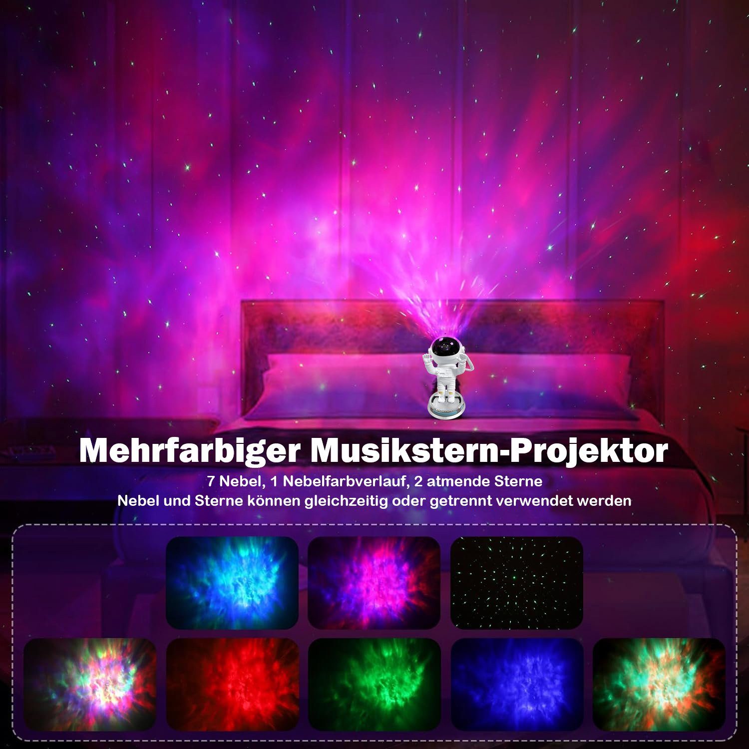Nachtlicht LED-Sternenhimmel Astronaut Galaxy verstellbar, Sternenhimmel Projektor LED Nachttischlampe erhoben 360° Projector, Fernbedienung&Timer, LED zwei Hände Projektionslampe MUPOO
