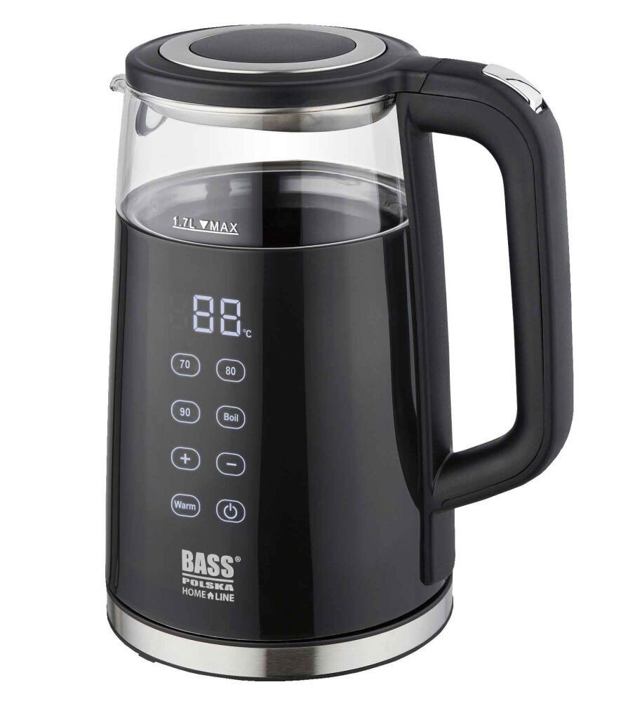 Bass Polska Wasserkocher BH 10354 Wasserkocher Glas 1,7l schwarz mit Temperatureinstellung