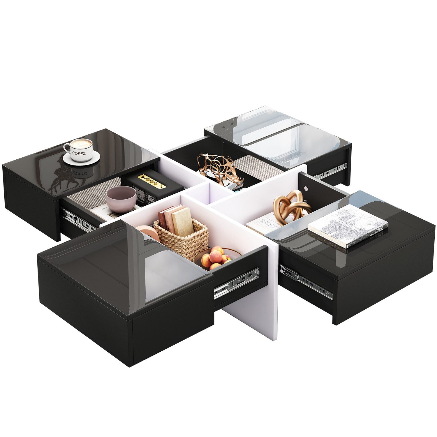 Rutaqian Couchtisch Eleganter Hochglanz-Couchtisch,Eingebautes Staufach und günstig online kaufen