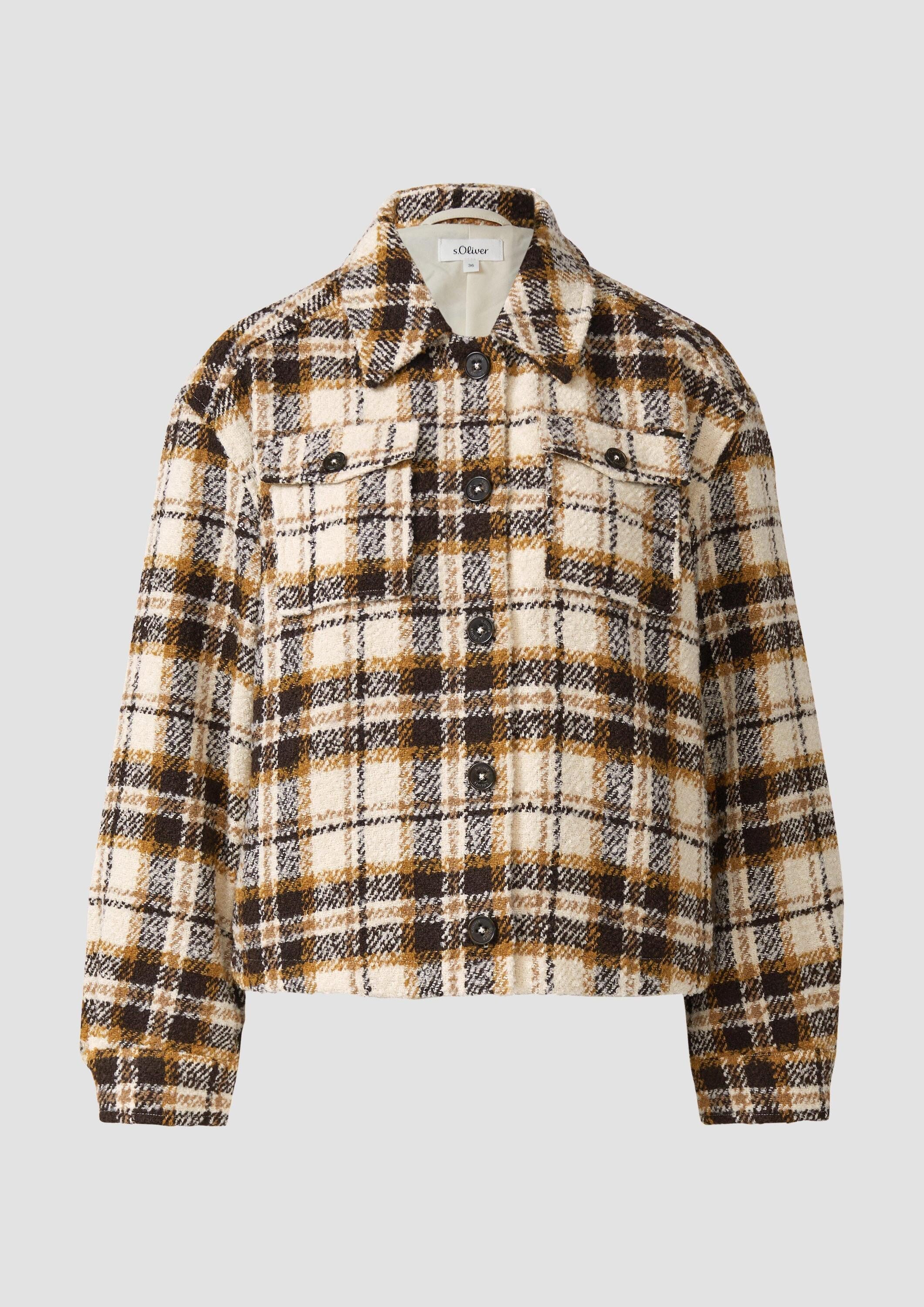 s.Oliver Funktionsjacke Indoor-Jacke Verkürzte Karo-Jacke aus Bouclé