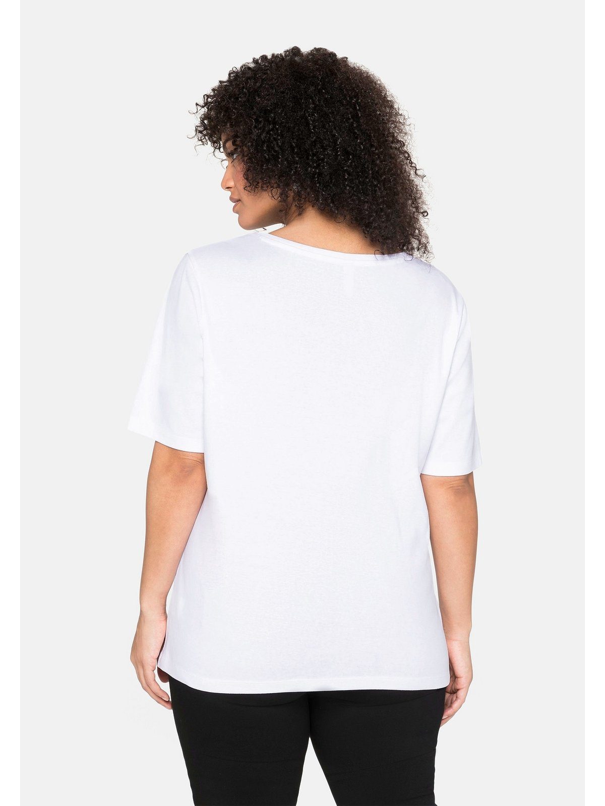 aus weiß Sheego Große reiner Größen Baumwolle T-Shirt