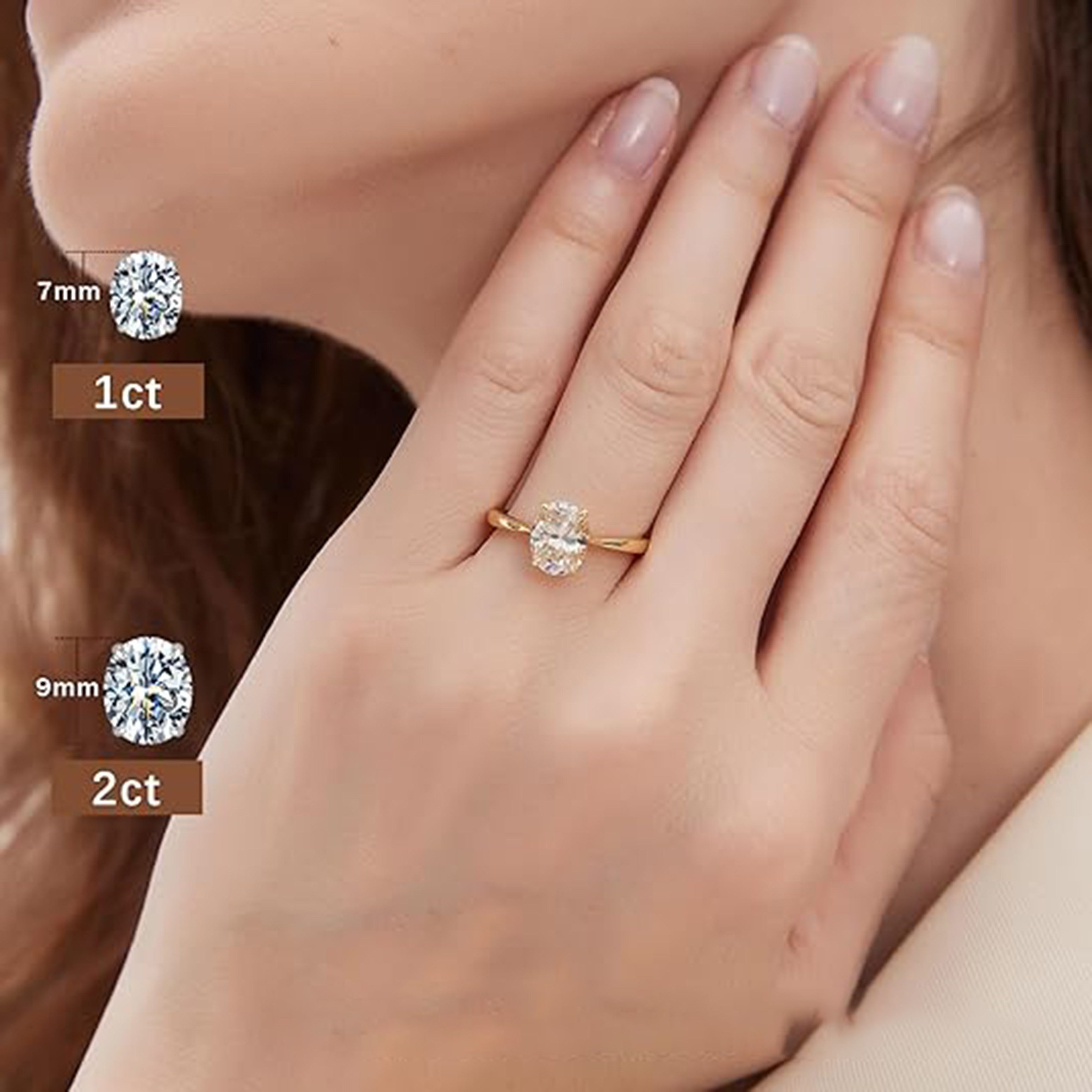 Jumpeak Verlobungsring 585er Gold, 1ct/2ct Diamant im Ovalschliff, Diamantring für Damen, D,vs1,2EX,IGI Zertifikat,Damenring,Geschenk zum Jahrestag