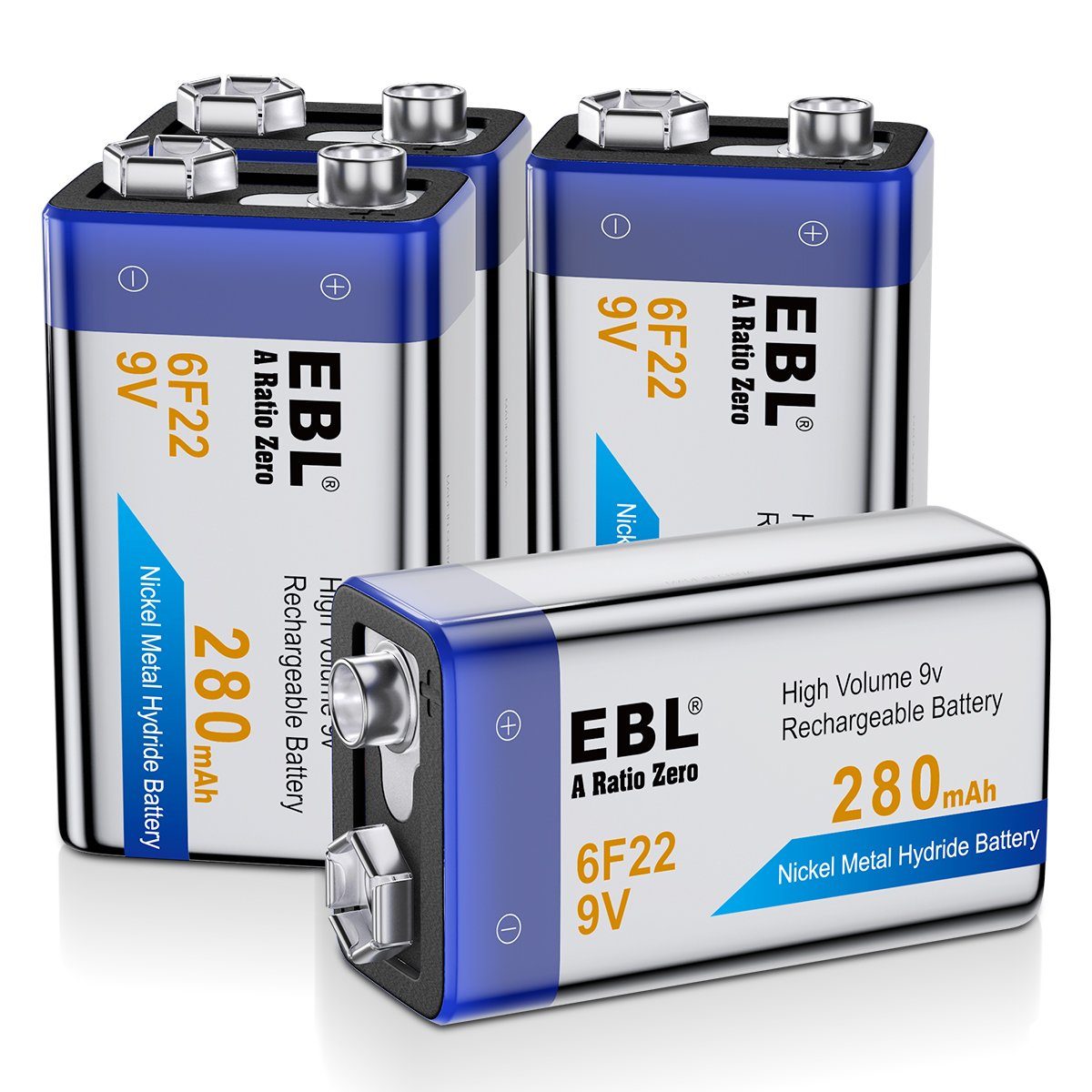 EBL 280mAH/650mAH Ni-MH 9V 280 E-Block mAh Batterie, V) (9 Akku,wiederaufladbare