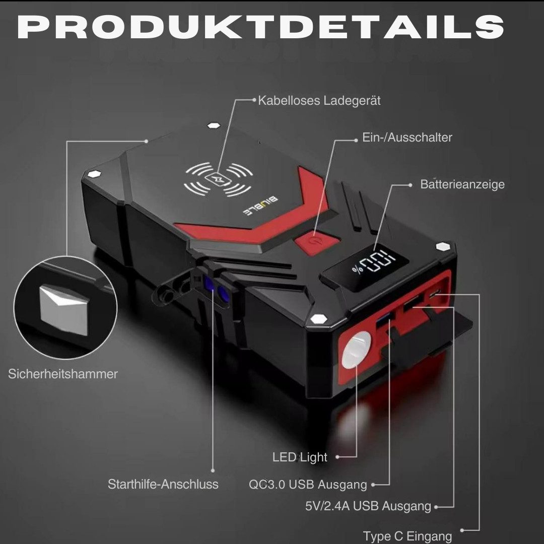 Biuble JS002 Jump Starter 12000 mAh, 1500 A, Power Bank, LED Emergency Light for 12V Vehicles