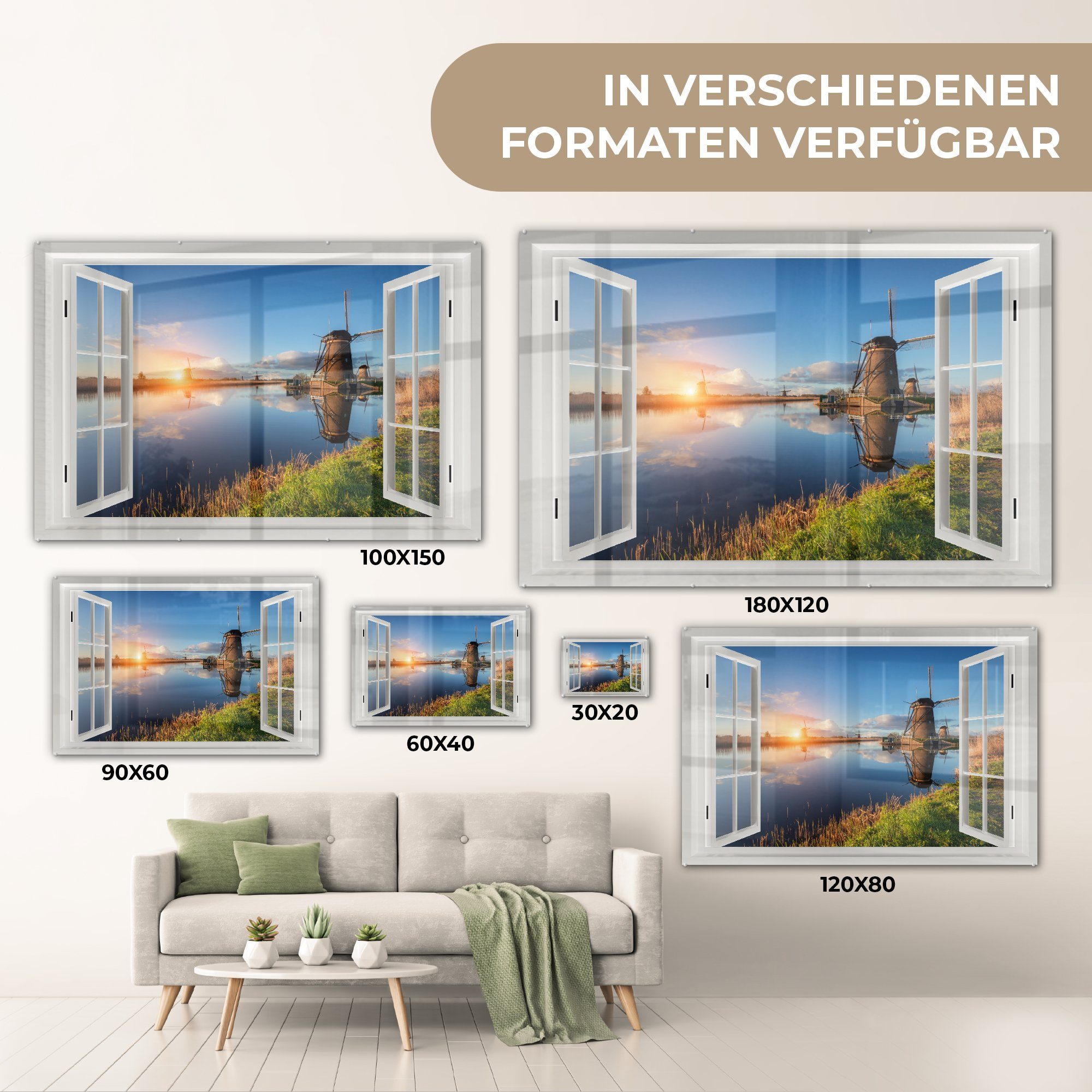 MuchoWow Acrylglasbild Aussicht - Wasser Wanddekoration Glas Mühle, - Glasbilder Foto auf St), Bilder - auf - Wandbild (1 Glas 