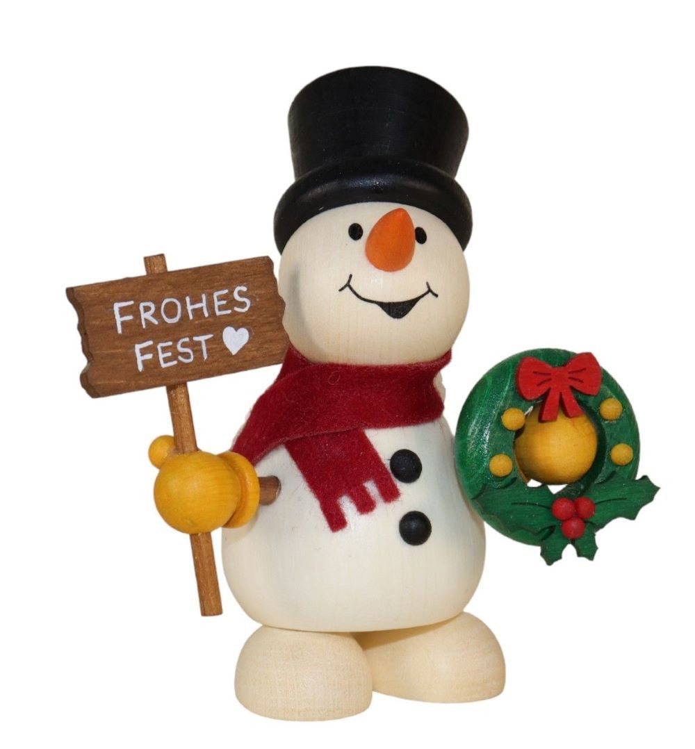 Ullrich Kunsthandwerk Schneemann kleiner Schneemann mit Weihnachtskranz "Frohes Fest"