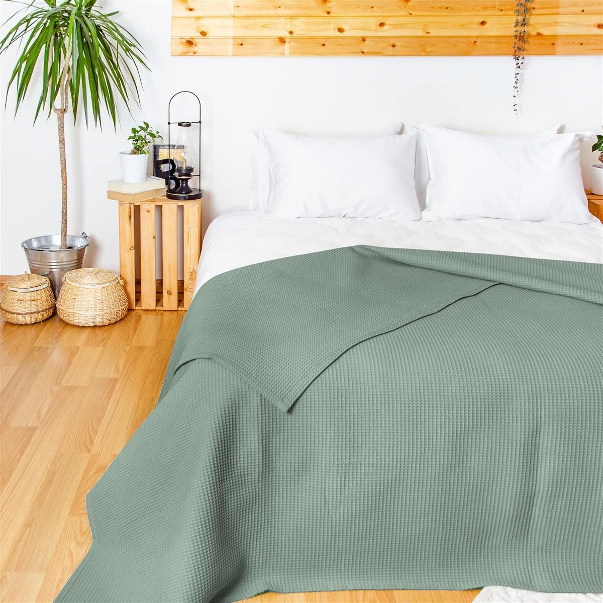 Laynenburg Tagesdecke Waffelpique aus 100% Baumwolle – Baumwolldecke, Kuscheldecke, Wohndecke als Sommerdecke, Bett-Überwurf, Couch-Überwurf, Sofa-Decke