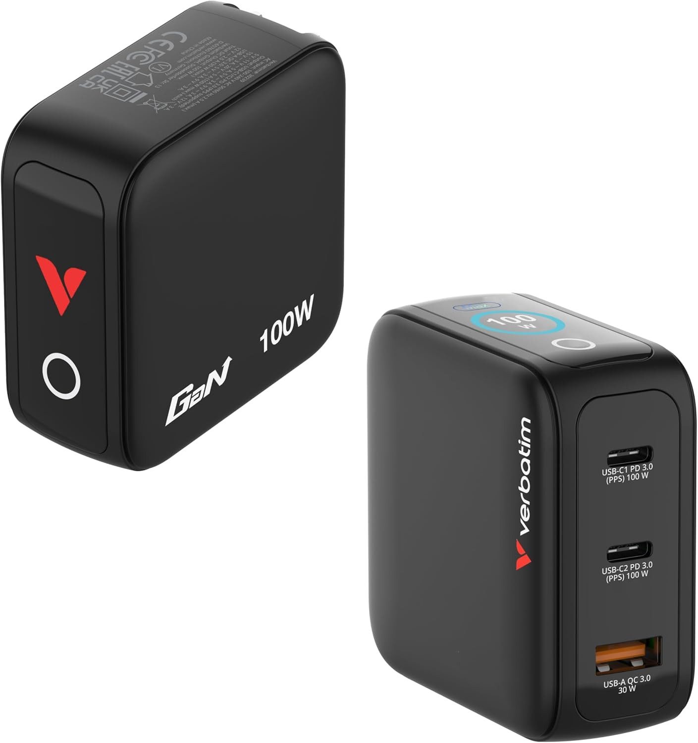 Verbatim Verbatim Mini GaN Charger 100W Display 3 Ports USB-C Ladegerät USB-Ladegerät