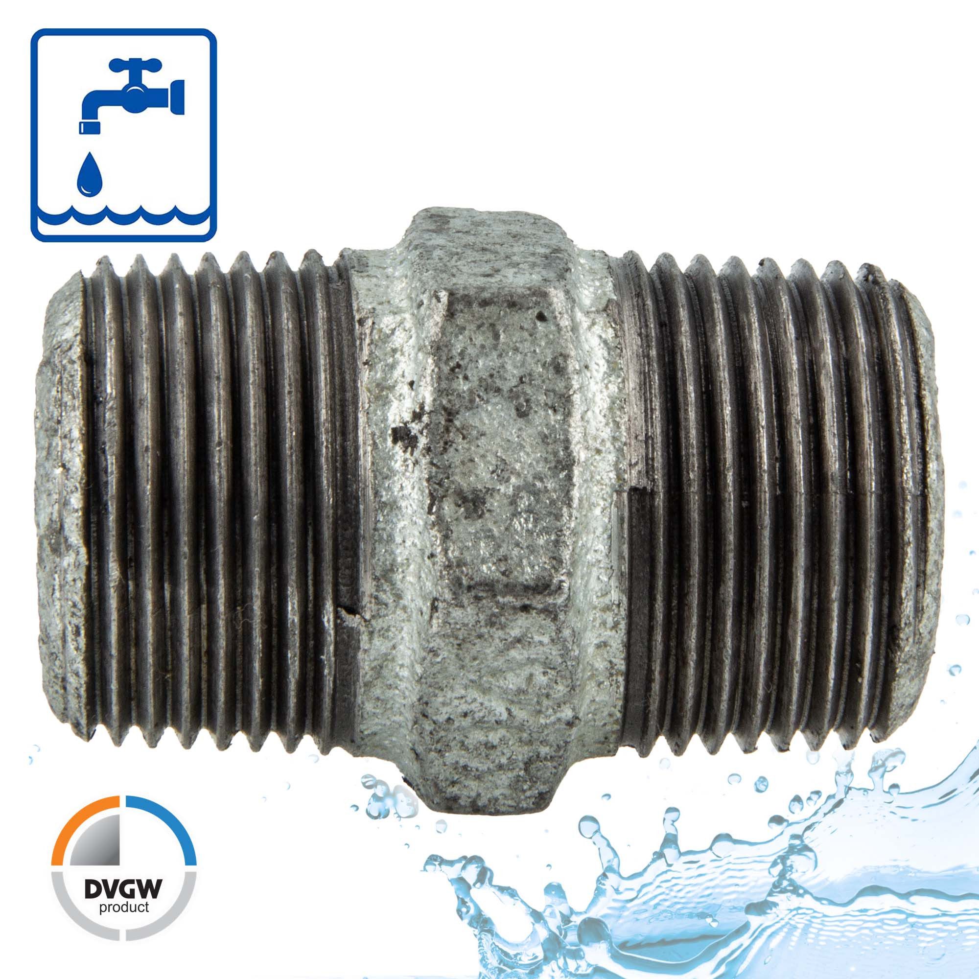 GEBO Gewindefitting Temperguss-Gewindefitting verzinkt Doppelnippel, 1/2 Zoll