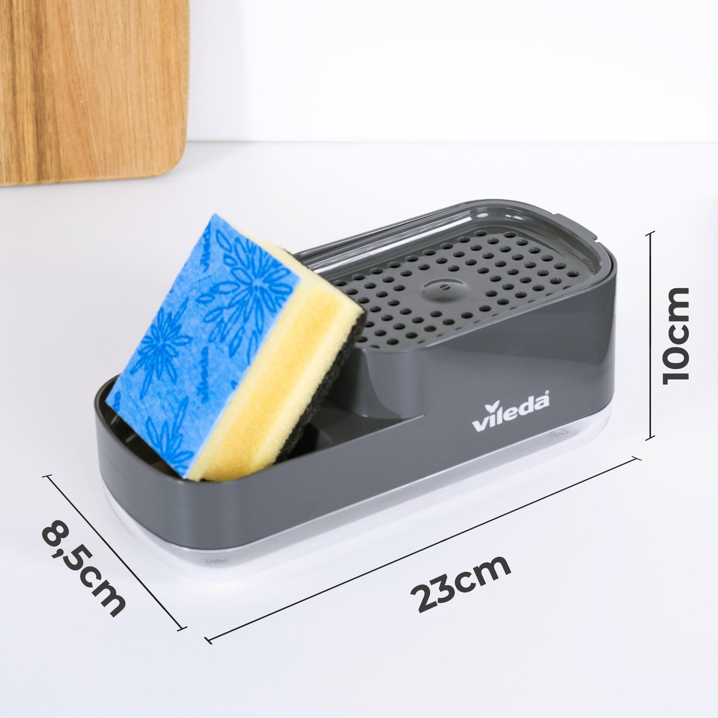 Vileda Spülmittelspender Pumpspender mit Schwammablage Polypropylen, (Set, Set), mit Schwammablage Polypropylen