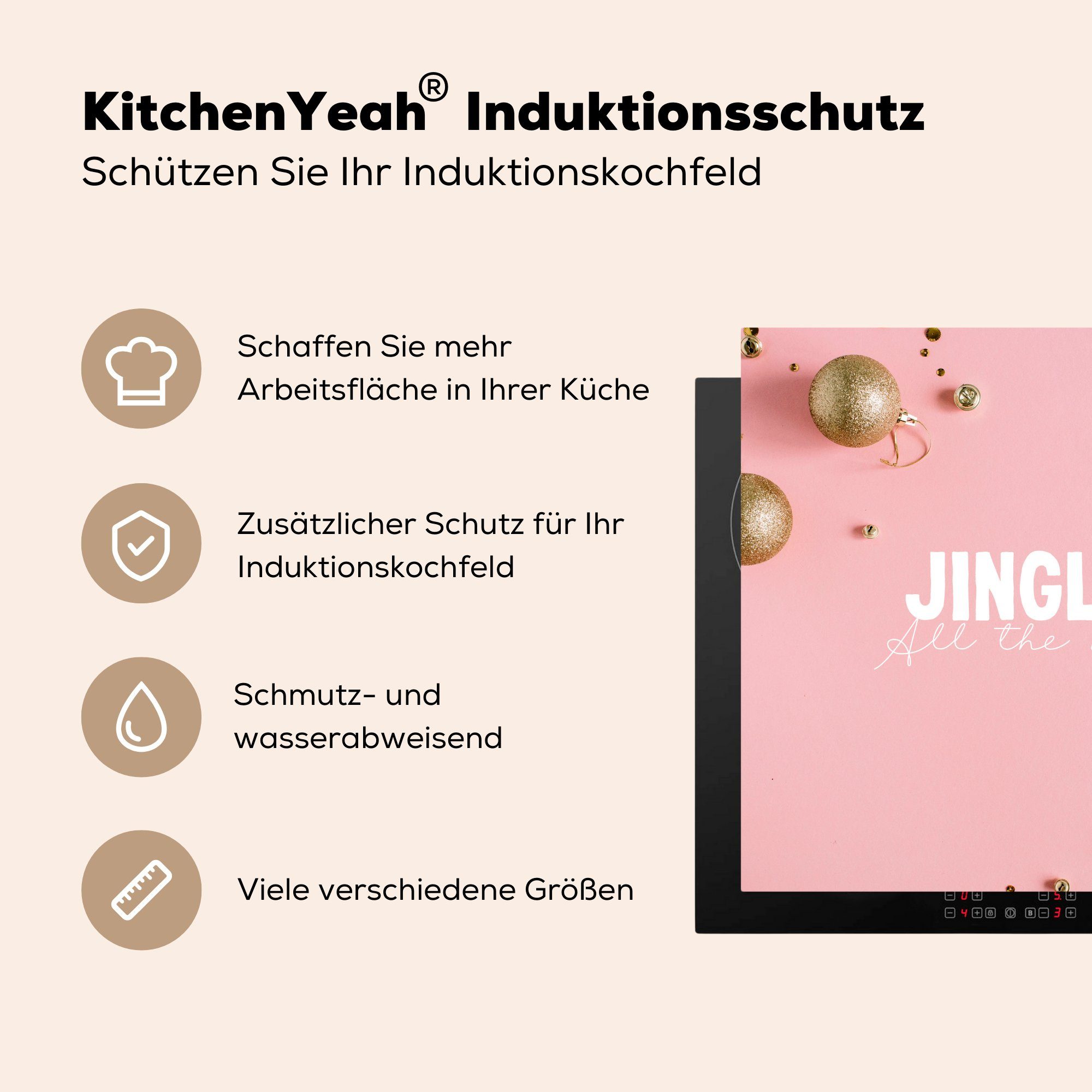 MuchoWow cm, tlg), Ceranfeldabdeckung, (1 küche 78x78 Arbeitsplatte Vinyl, - Gold, Herdblende-/Abdeckplatte Winter - Christbaumkugeln für