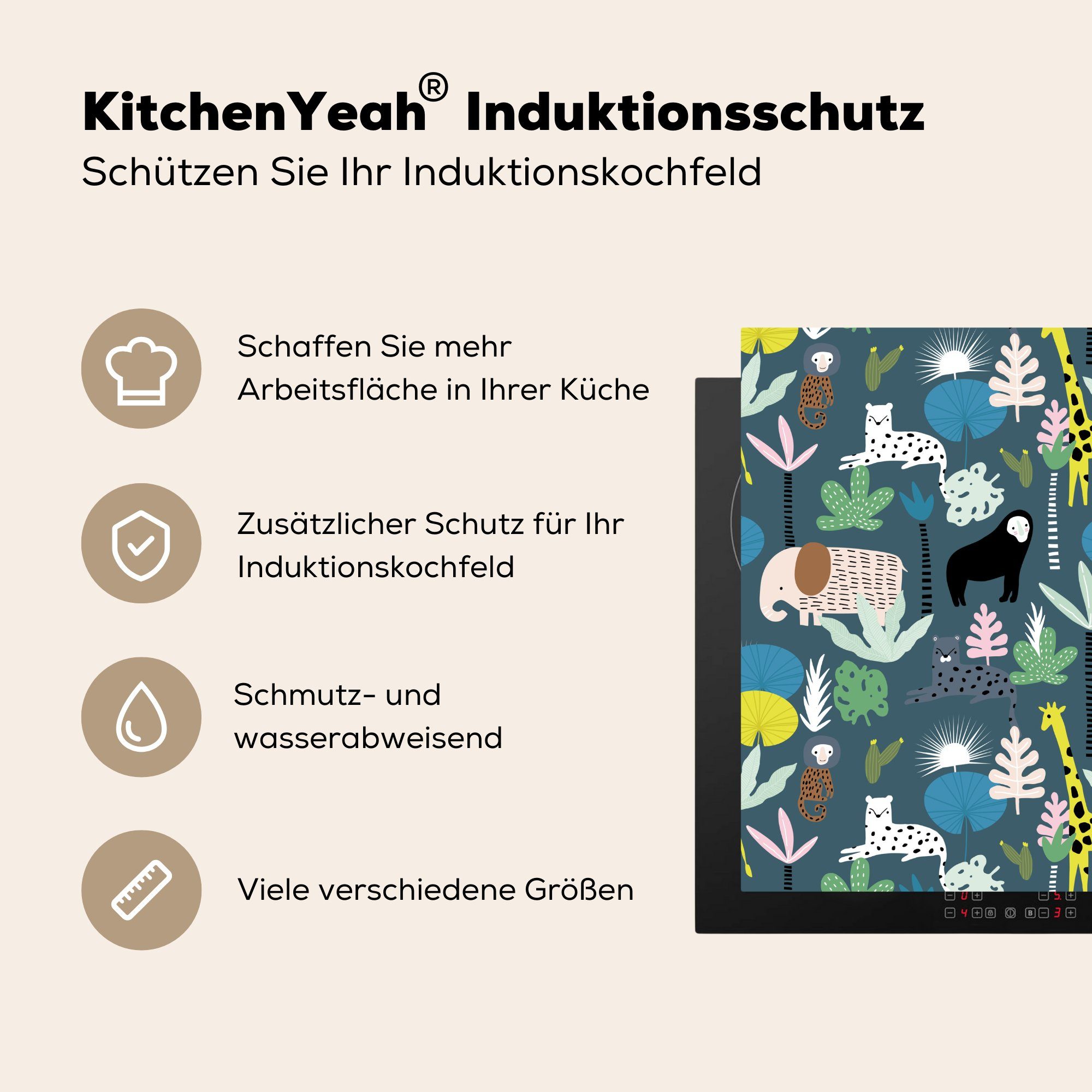 (1 MuchoWow - 78x78 - Affe küche Vinyl, Ceranfeldabdeckung, tlg), Arbeitsplatte Dschungel cm, Baum, für Herdblende-/Abdeckplatte