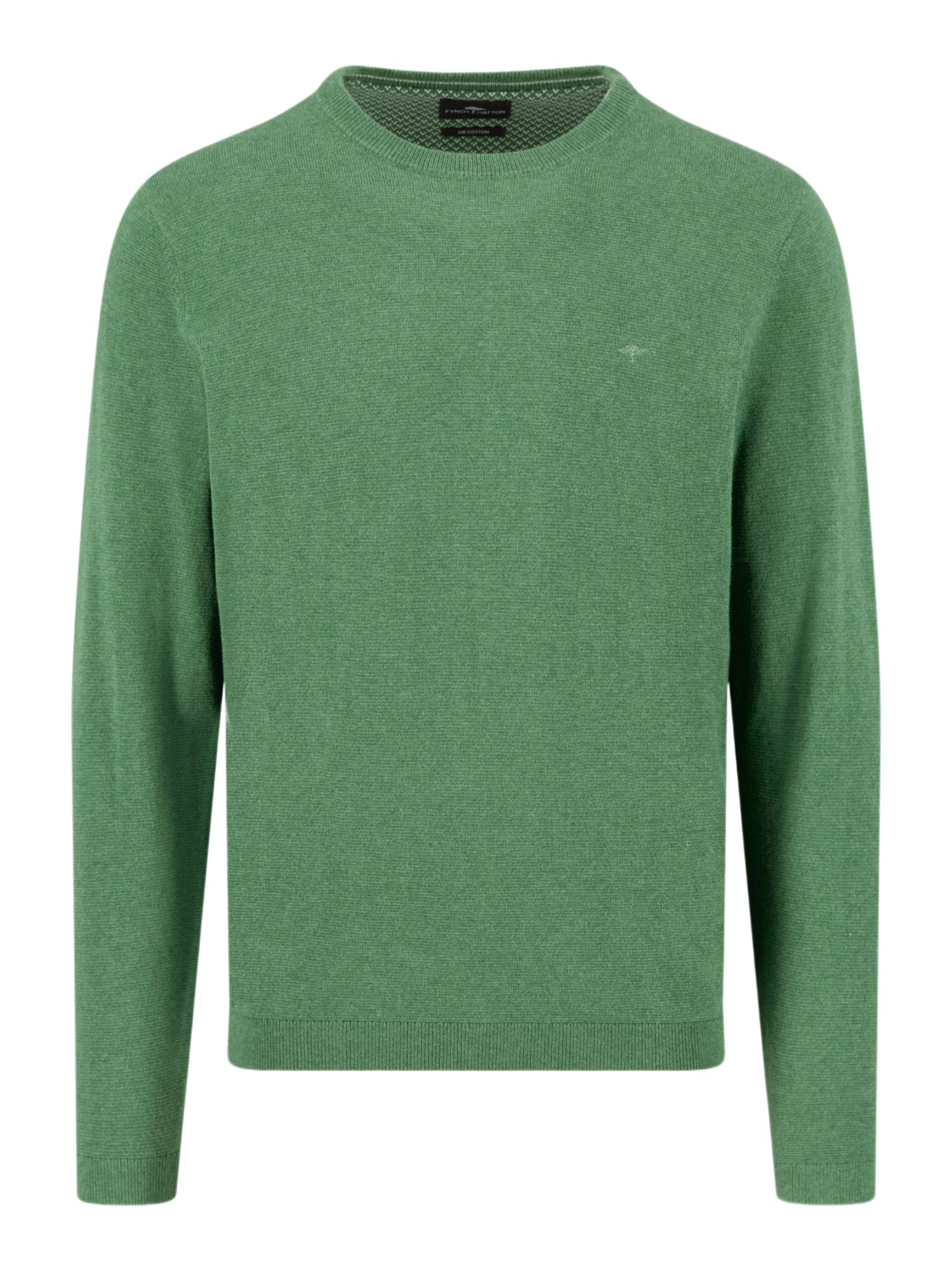 FYNCH-HATTON Strickpullover grün,Basic,Baumwolle,Unifarben,Rundhals,Lang,Casual Fit