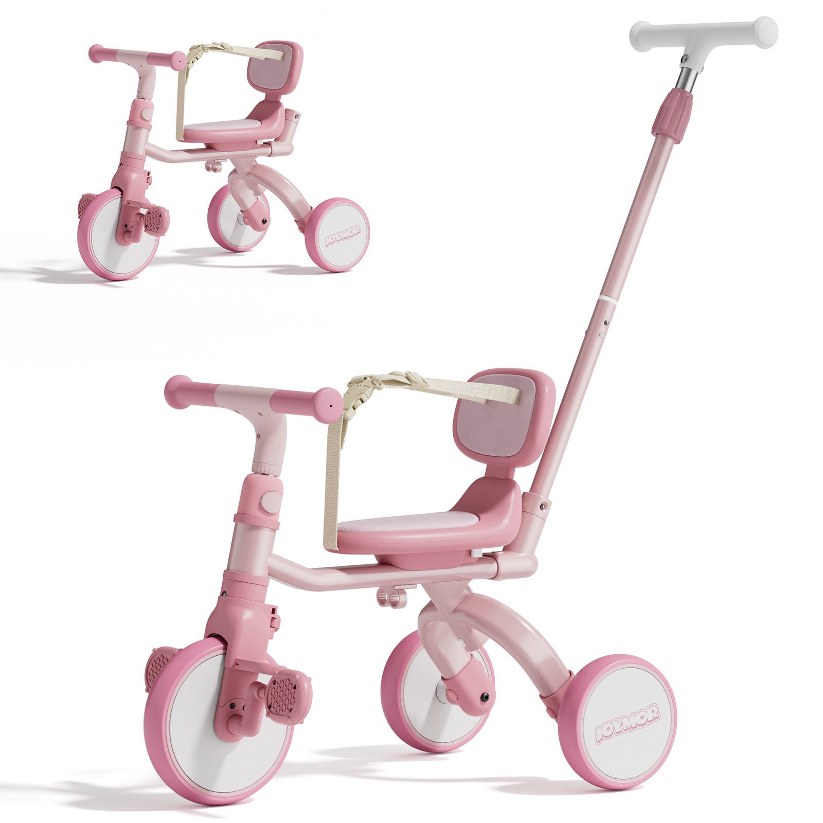 VINGLI Dreirad mit Schubstange, 5 in 1 Laufrad für Kinder, Kinderfahrrad, ab 1 Jahr bis 25kg, Baby-Dreirad Schwarz/Rosa