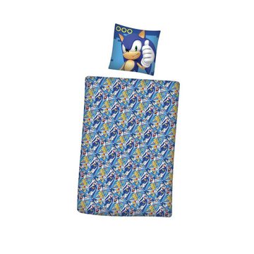Kinderbettwäsche Sonic the Hedgehog Gamingbettwäsche 135x200 80x80cm aus 100% Baumwolle, Familando, Renforcé, 2 teilig, mit Wendemotiv und Schriftzug
