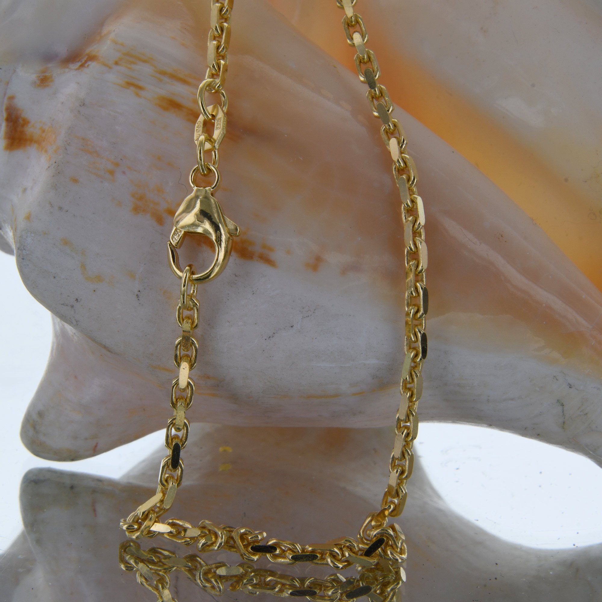 Herren Schmuck HOPLO Goldkette 2,5 mm 60 cm 750 - 18 Karat Gold Halskette Ankerkette diamantiert massiv Gold hochwertige Goldket