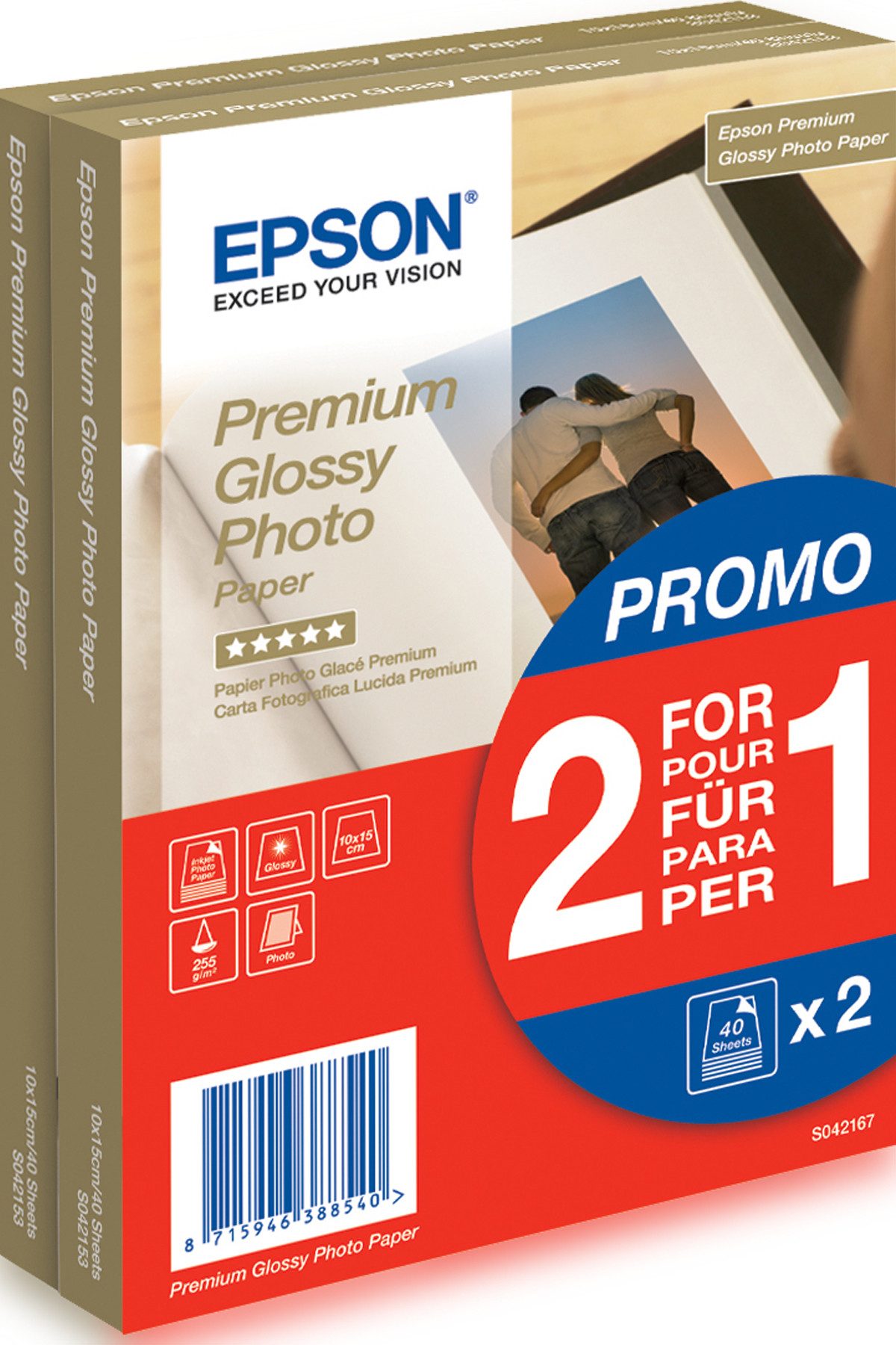 Epson Fotopapier Premium glänzend C13S042167 (10x15cm-40 Tintenpatrone