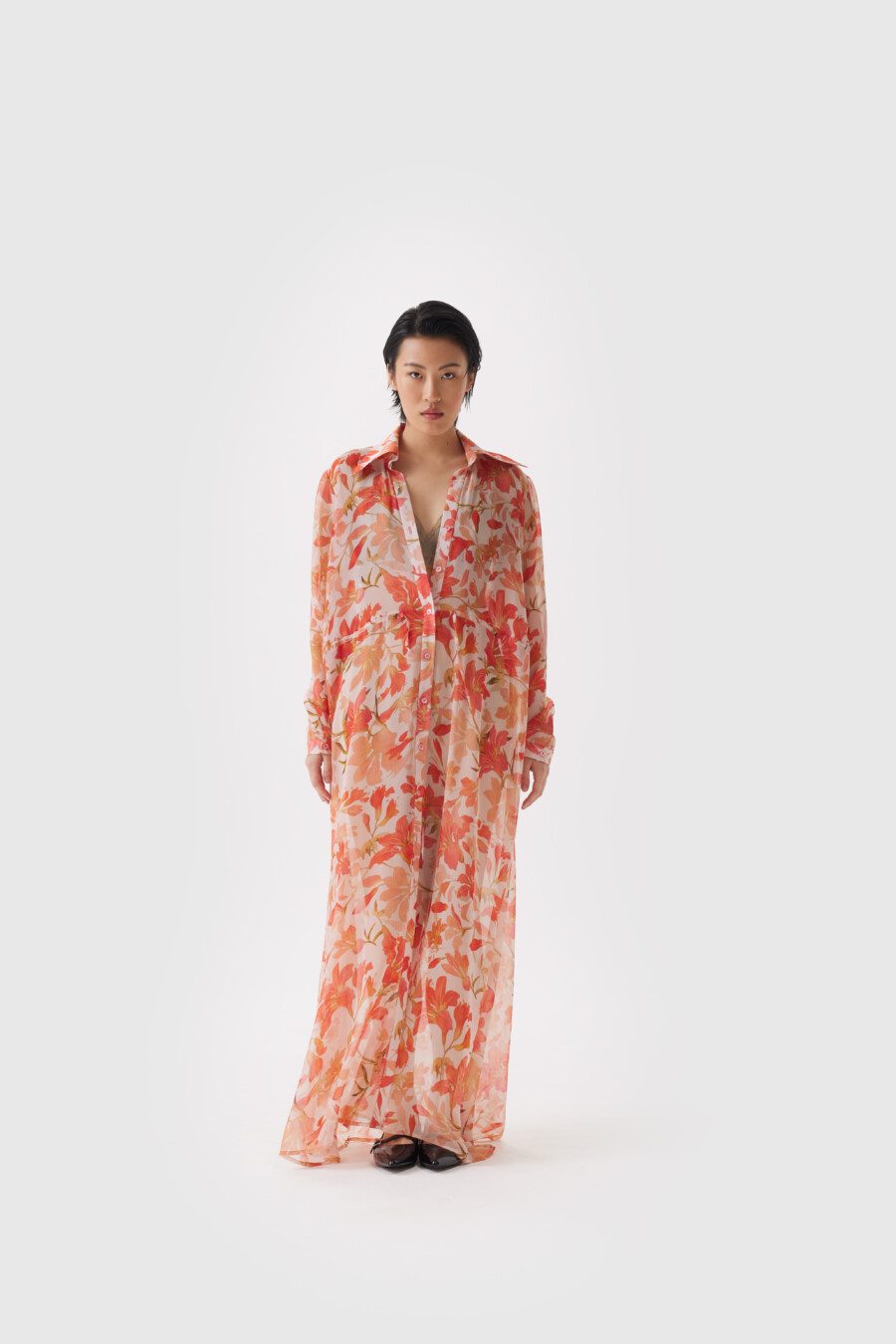 Boscana Maxikleid Sommerkleid aus Seide in Rosa und Rot mit floralen Design