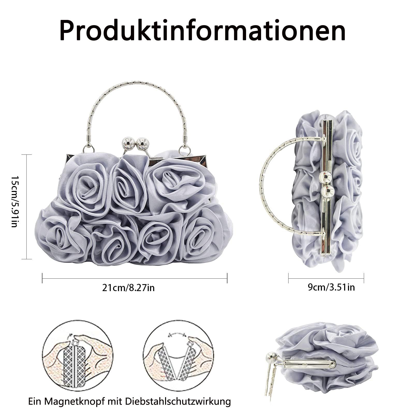 Zaewry Abendtasche Damen Abend-Clutch mit Blumenmuster aus Satin, Handtasche, mit abnehmbarem Schulterriemen für Hochzeit, Party und Abiball – Bild 2 von 5