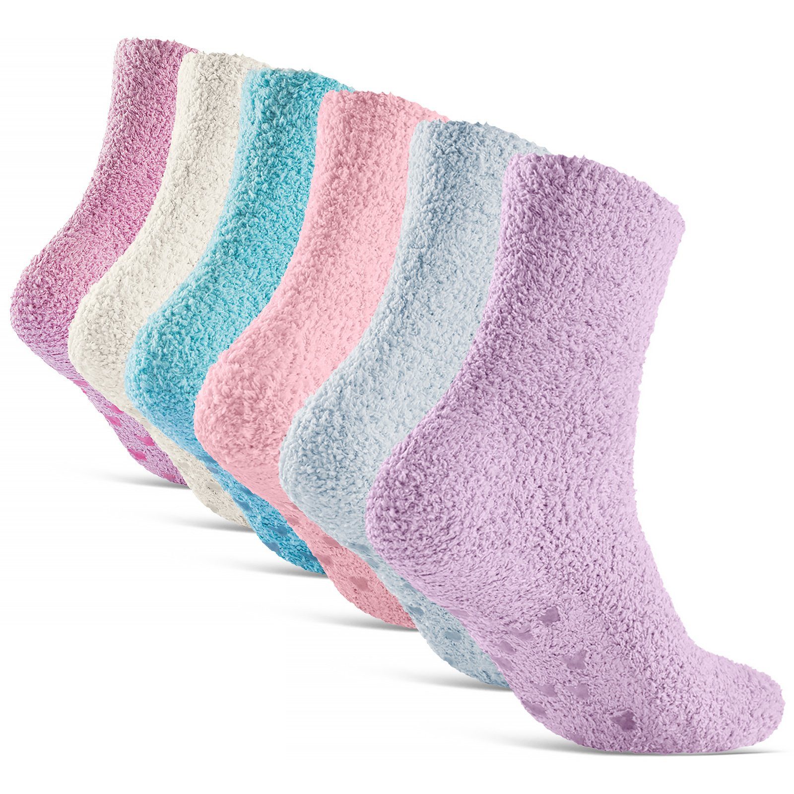 sockenkauf24 Kuschelsocken 6 oder 12 Paar Damen Socken mit ABS Anti Rutsch Sohle (6-Paar, Größe 35-42) - 37417 WP Pastel