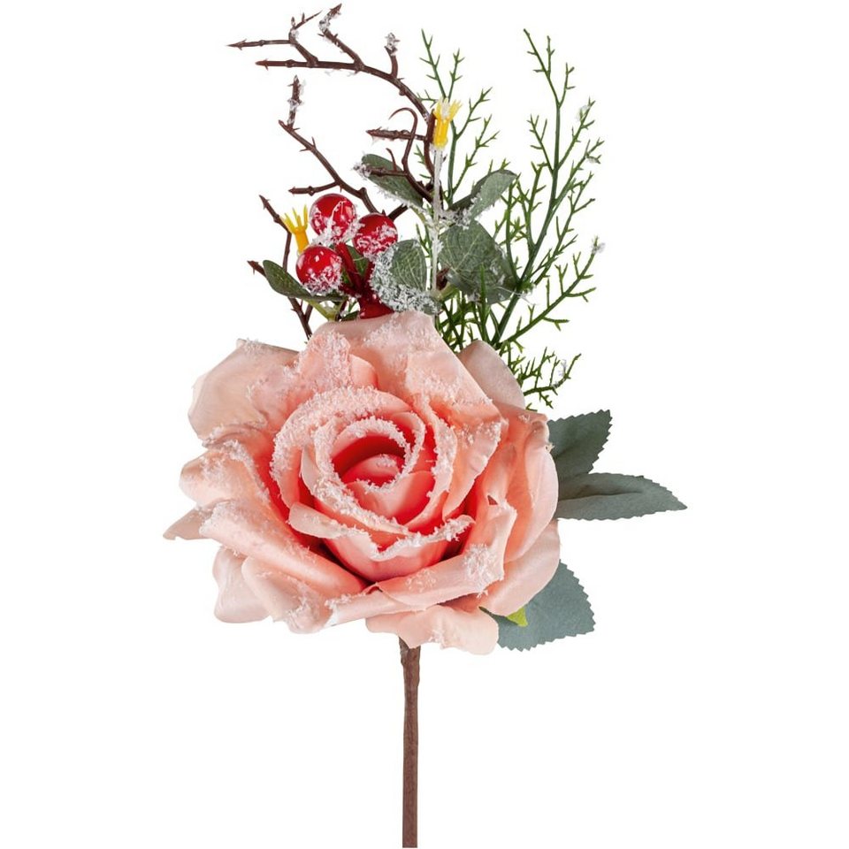 Kunstblume Rosenbouquet beschneit Kunstblume Ø 10x15 cm rosa Rose,  matches21 HOME & HOBBY, Höhe 35 cm
