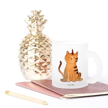 Mr. & Mrs. Panda Teeglas Einhorn Katze - Transparent - Geschenk, Erwachsenwerden, Pegasus, Tee, Premium Glas, Liebevolles Design