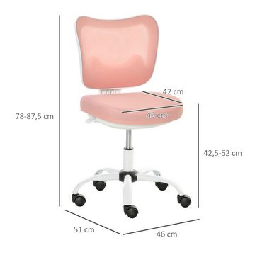 Vinsetto Bürostuhl Bürostuhl (Set, 1 St), Computerstuhl Sitzhöhenverstellung Drehstuhl ohne Armlehnen Weiß Rosa
