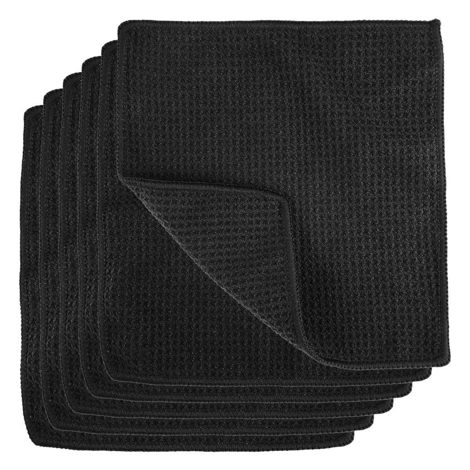 LuxusKollektion Spültuch Spüllappen 6er-Set Schwarz Waffel Microfaser 20x20cm