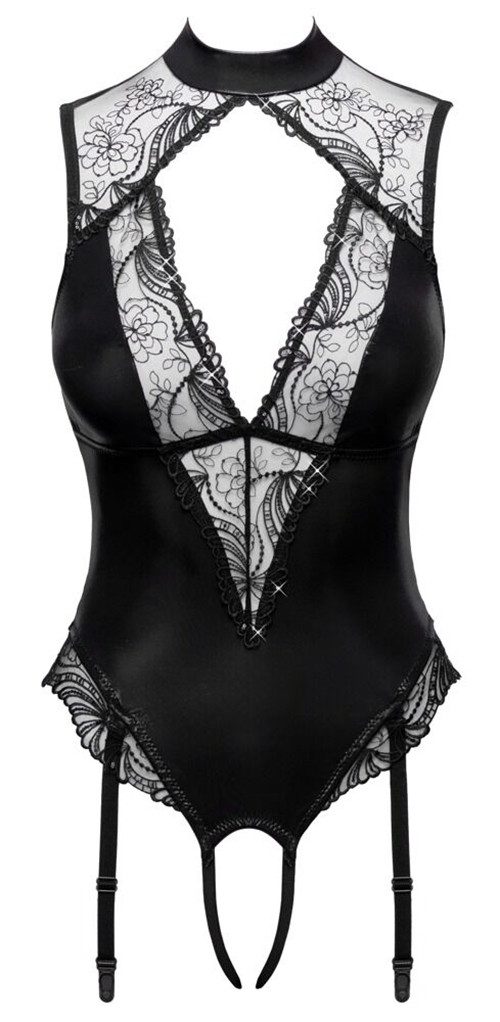 Cottelli LINGERIE Stringbody Straps-Body ouvert im edlen Wetlook mit schillernden Pailetten - schwa (1-tlg) Im Schritt einladend offen – Bild 4 von 5