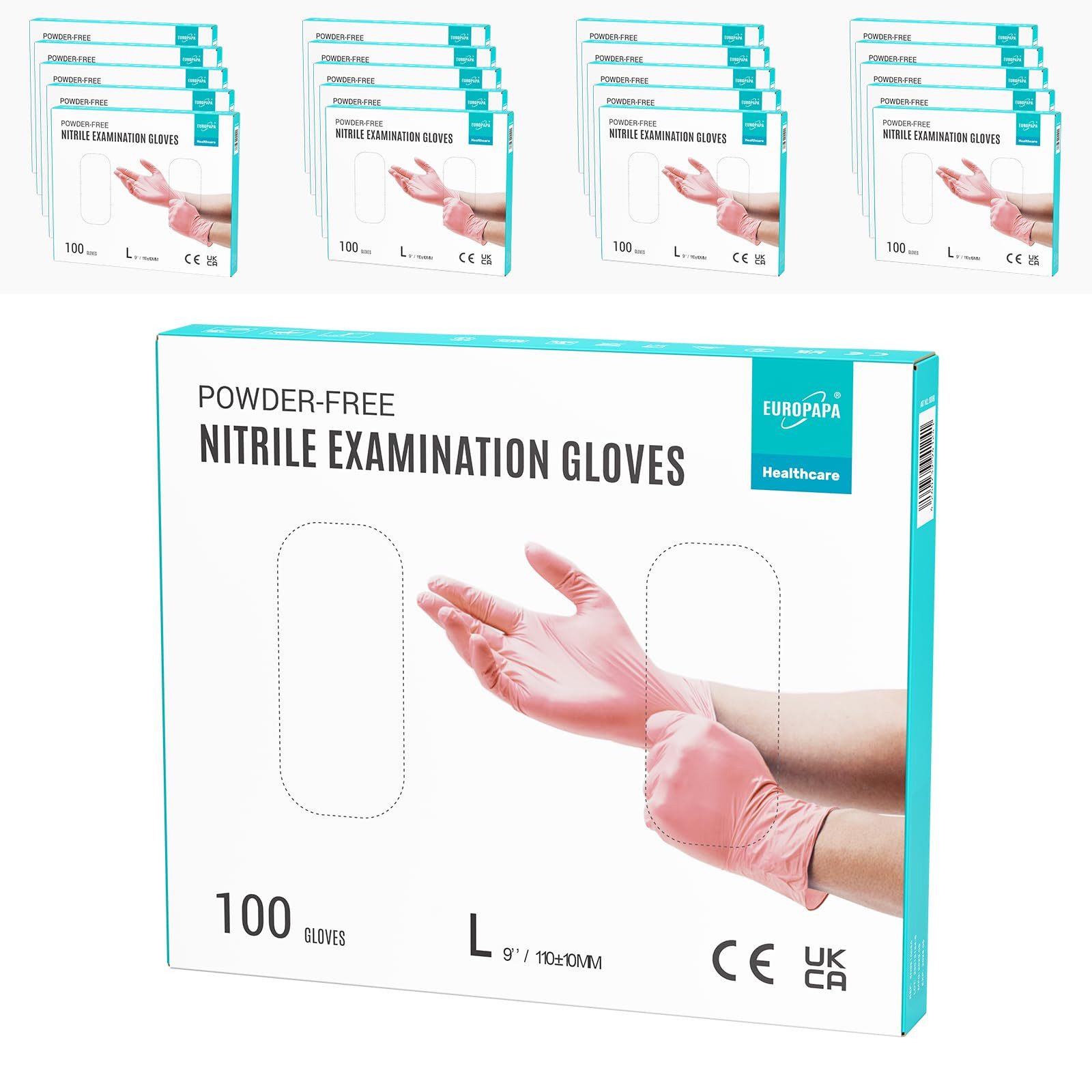 EUROPAPA Einweghandschuhe Nitril-Handschuhe Medical Einmalhandschuhe Untersuchungshandschuhe (Set, 2000 Stück, puderfrei ohne Latex, Gummihandschuhe) Resistente al taglio, antistrappo, senza lattice, senza talco