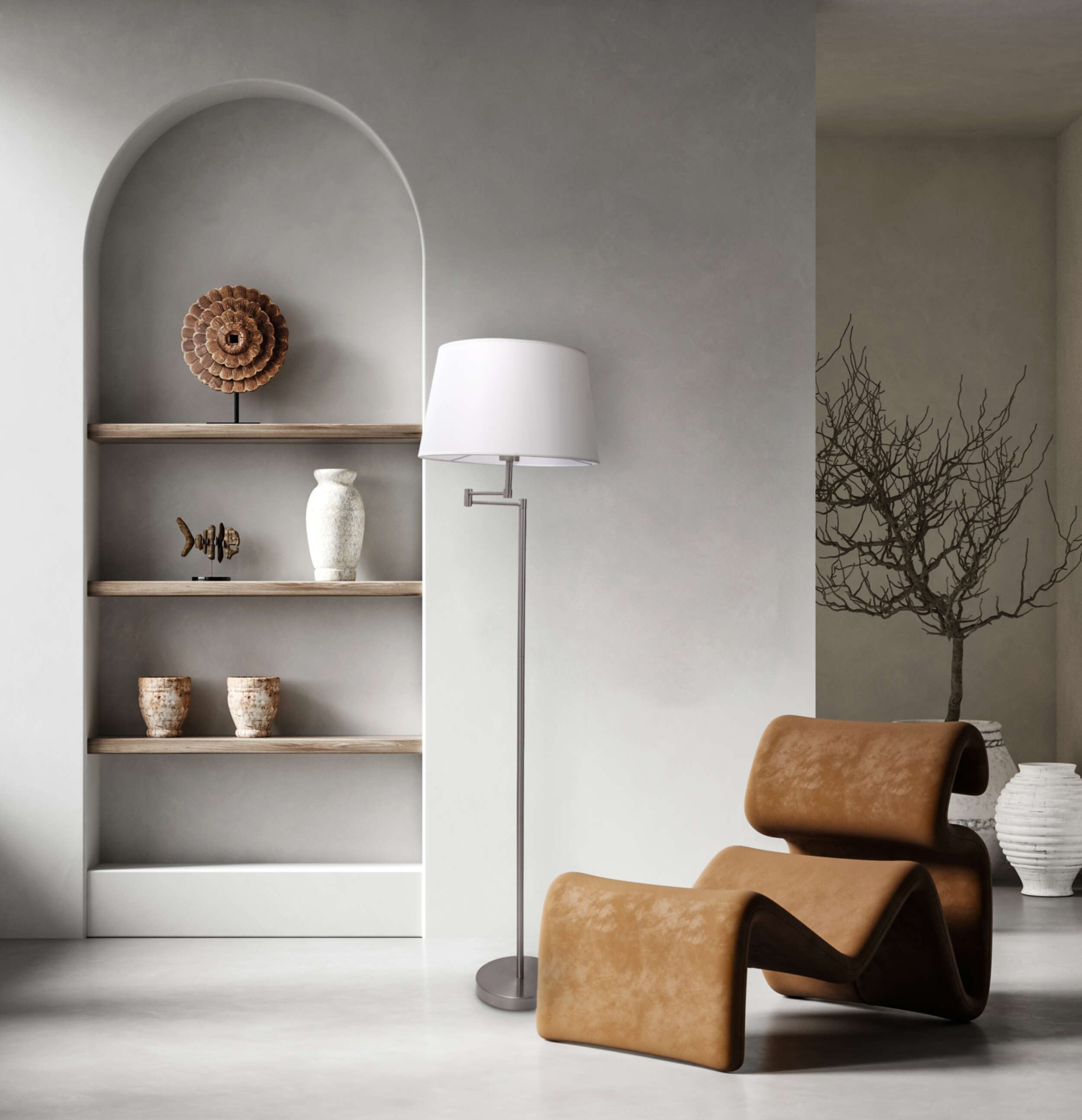 näve Stehlampe Bologna, ohne Leuchtmittel, schirm schwenkbar