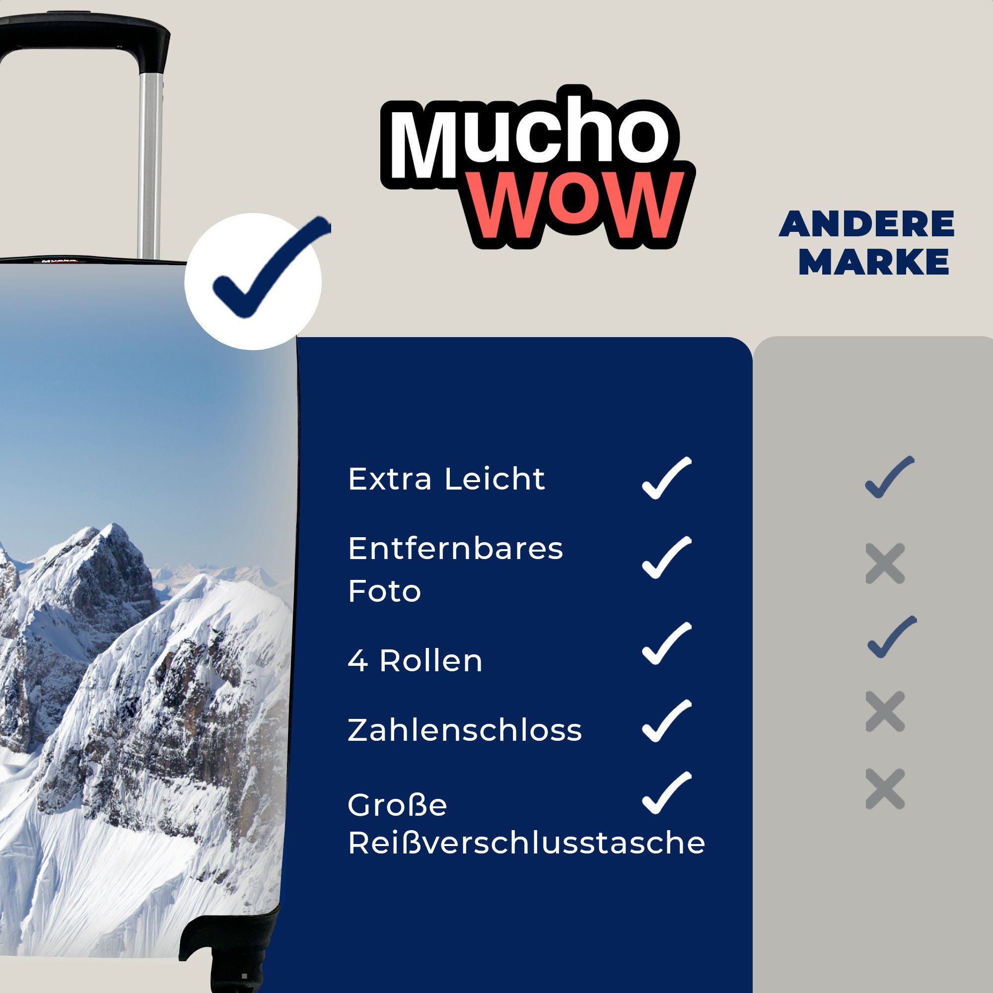 MuchoWow Handgepäckkoffer Ferien, Schnee Handgepäck rollen, Reisekoffer Reisetasche - Alpen 4 Berg, Rollen, Trolley, für - mit