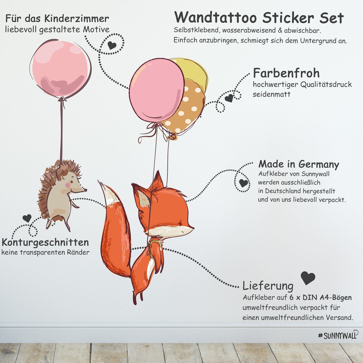 Sunnywall Wandtattoo Ballon Waldtiere Wandsticker Wandtattoo günstig online kaufen