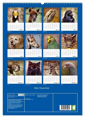 CALVENDO Wandkalender Retro Tierportraits (Premium, hochwertiger DIN A2 Wandkalender 2023, Kunstdruck in Hochglanz)