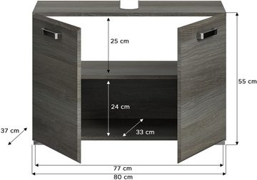 welltime Waschbeckenunterschrank (1-St) Badmöbel, Badschrank, Waschbeckenunterschrank in 80cm Breite, 2 Türen