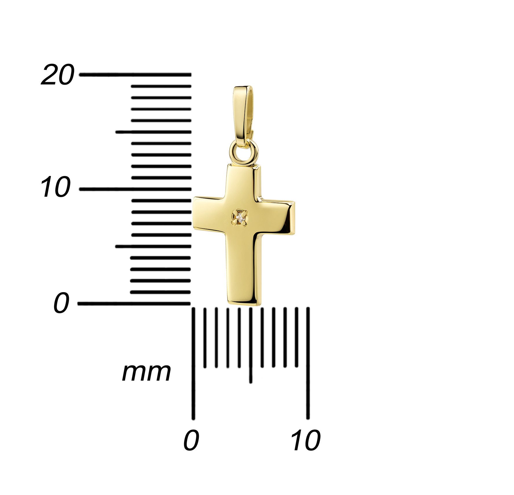 JEVELION Kreuzkette Taufkreuz Anhänger 750 Gold Kreuz + 1x Zirkonia (Goldkreuz, für Damen und Kinder), Mit Kette vergoldet- Länge wählbar 36 - 70 cm oder ohne Kette.