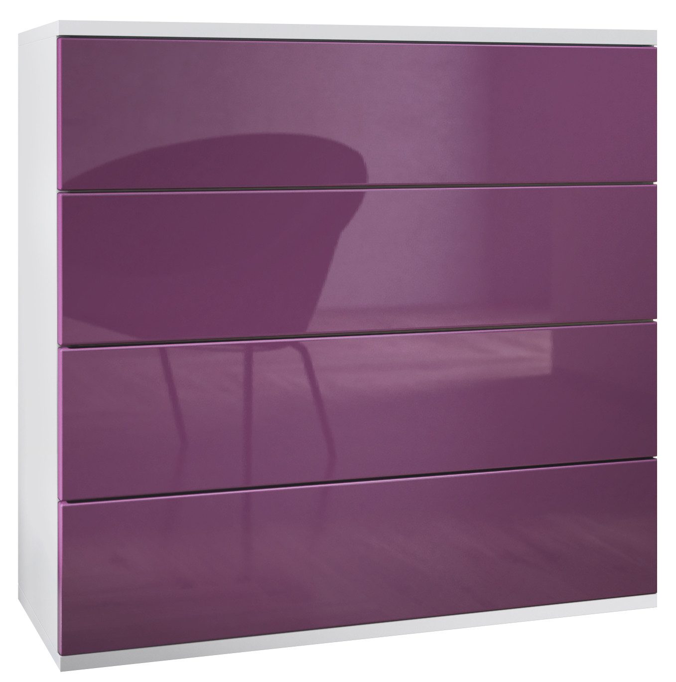Vladon Kommode Pavos V3 (Sideboard hängend, mit 4 Schubladen), Weiß matt/Brombeer Hochglanz (76 x 76 x 35 cm)