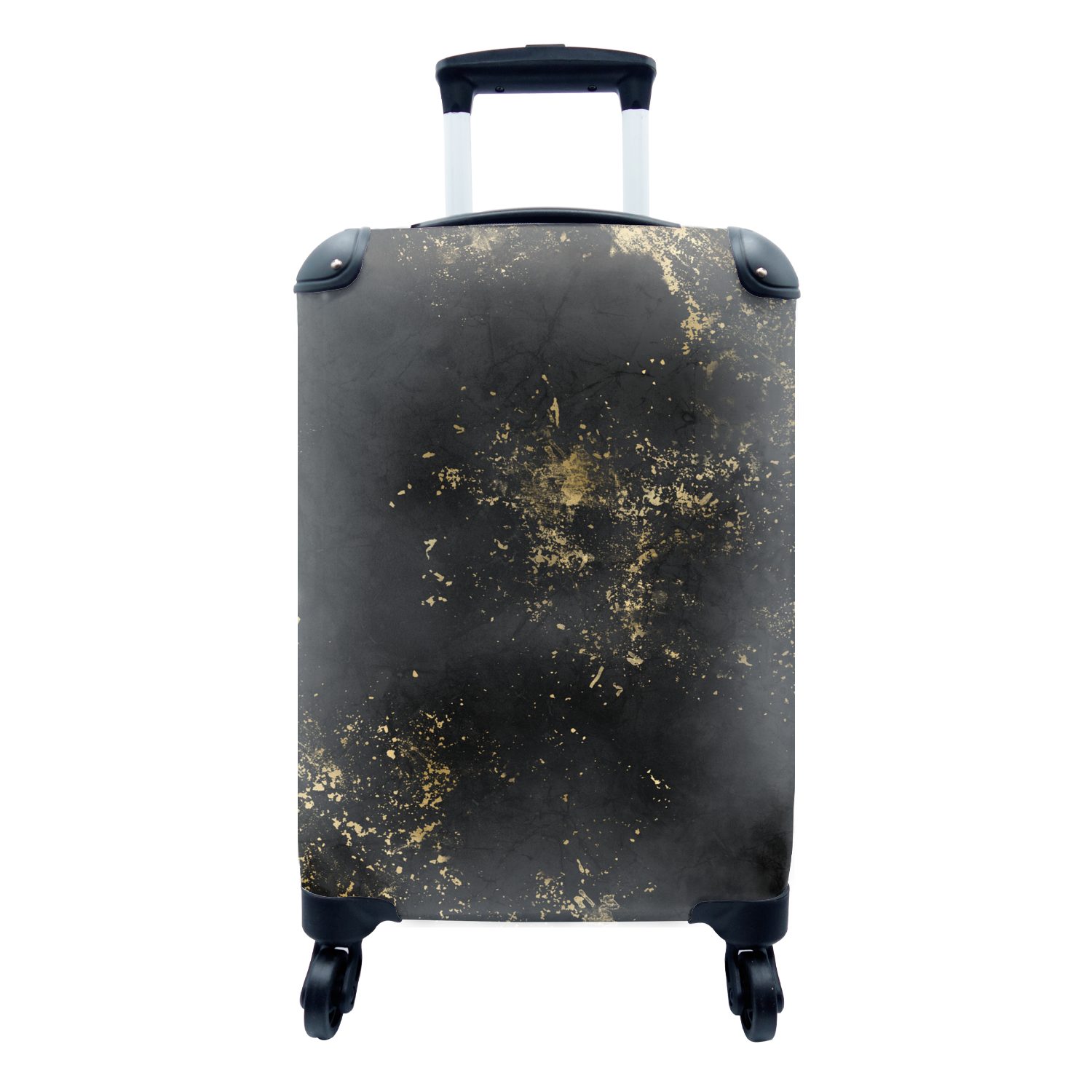 MuchoWow Handgepäckkoffer Schwarz Farbe, - Reisekoffer Handgepäck Trolley, - 4 Gold Reisetasche rollen, mit für Ferien, Rollen